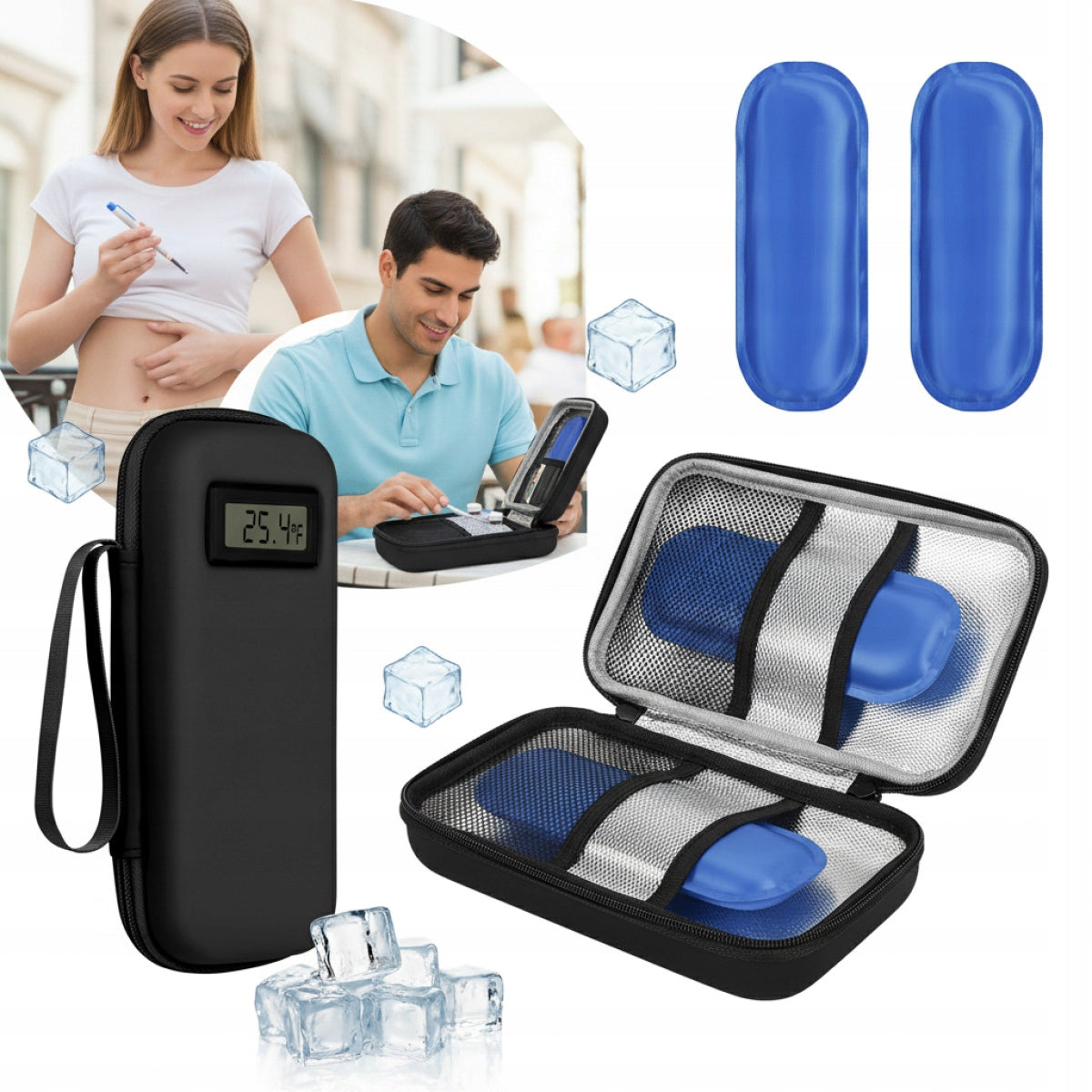 THERMAL COOLING CASE BAG FOR INSULIN INSULATED COVER+ 2 CARTRIDGES