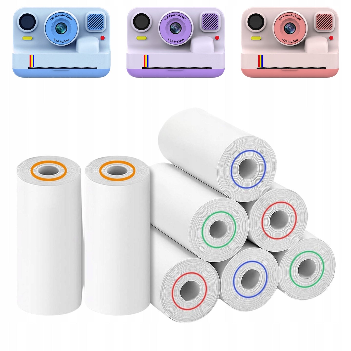 THERMAL PAPER FOR INSTANT CAMERA COLOR 8 ROLLS OF PIECES CARTRIDGES