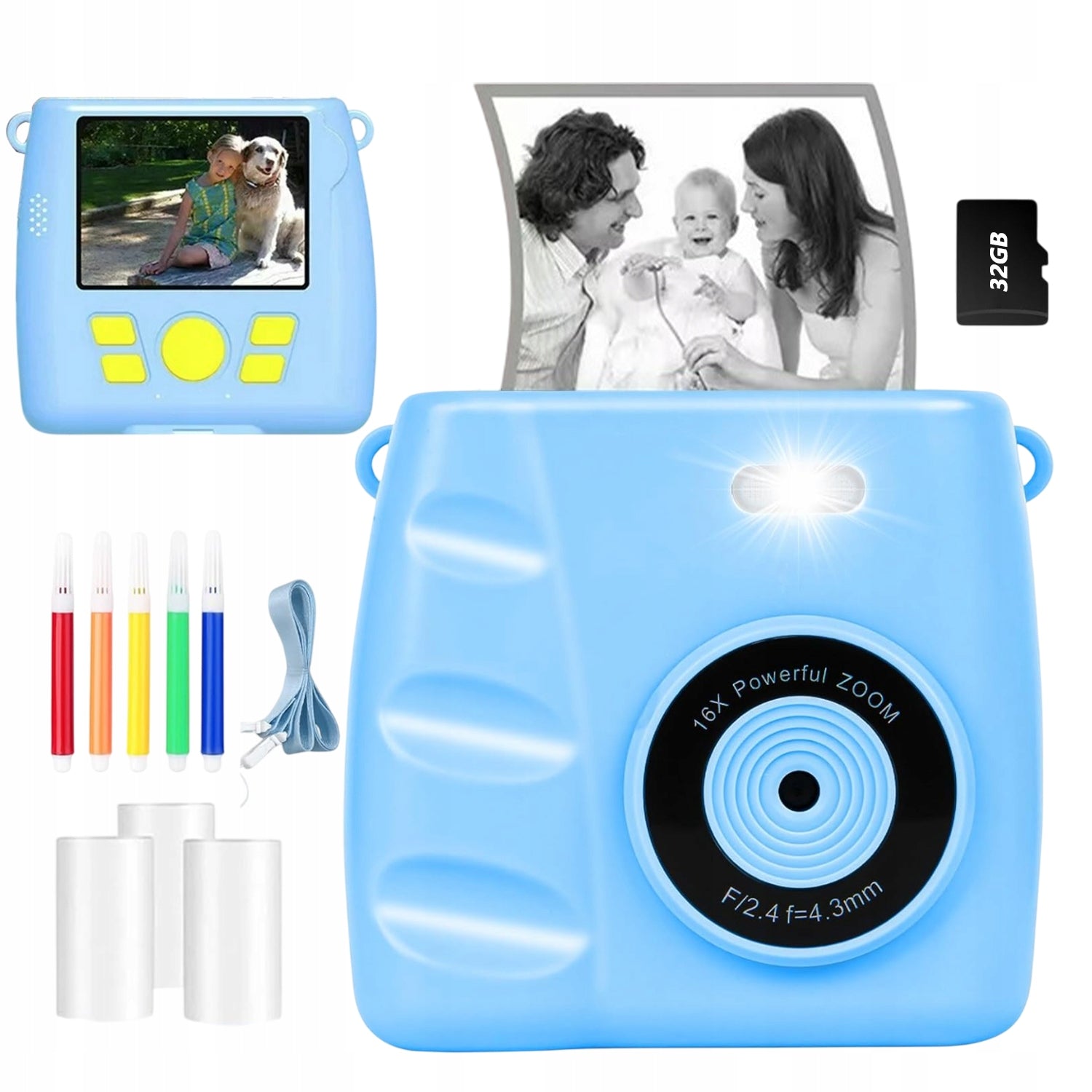 THERMAL PRINTER INSTANT CAMERA 30MP 1080P+3 ROLLS