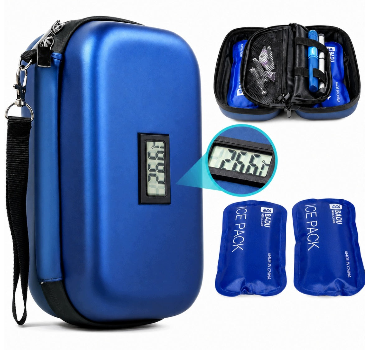 THERMALLY INSULATED TRAVEL INSULIN REFRIGERATOR 2 REUSABLE CARTRIDGES