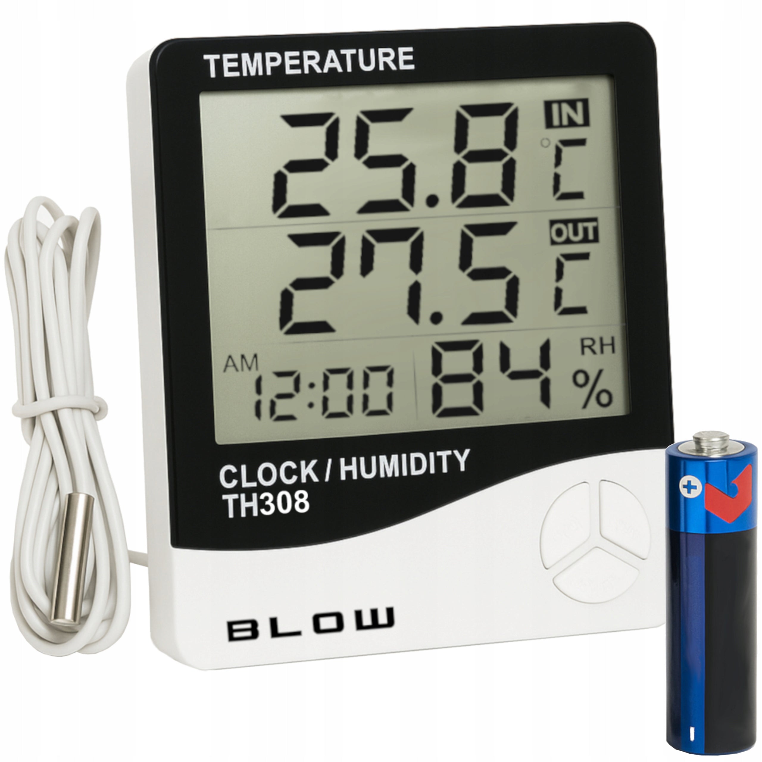 THERMOMETER WEATHER STATION WEATHER HYGROMETER CLOCK BATTERY SET PROBE LCD