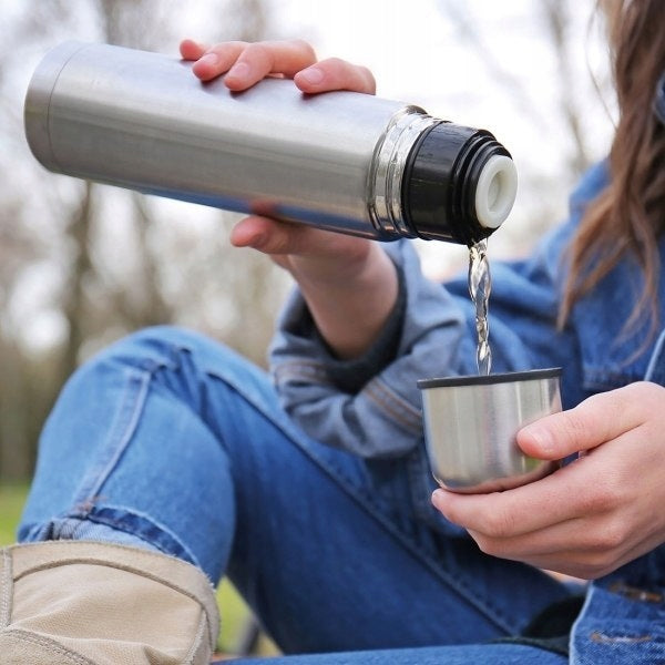 THERMOS 1 LITER VACUUM TOURIST STEEL FOR TEA COFFEE + COVER Packaging status original