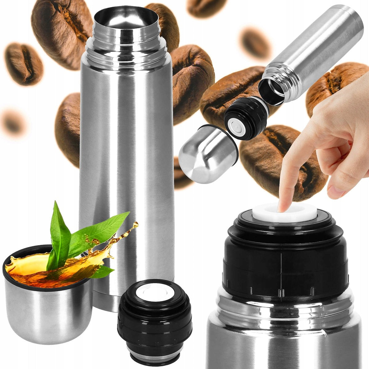 THERMOS 1000ml VACUUM TOURIST thermal steel FOR TEA, COFFEE 1 L Brand Springos