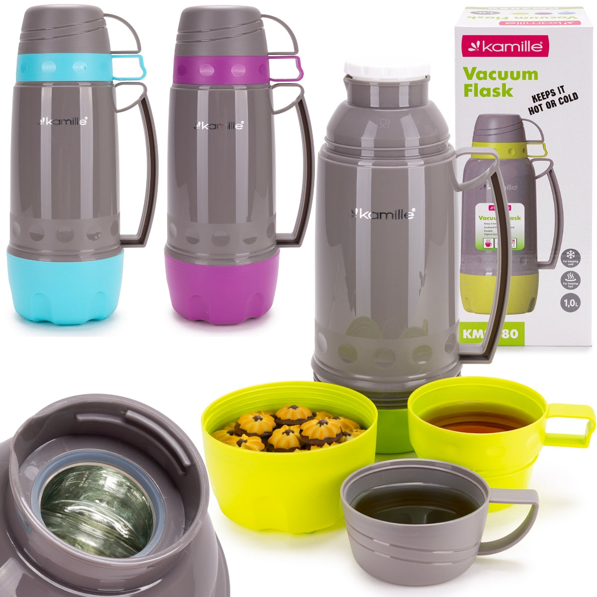 THERMOS BOTTLE THERMAL MUG GLASS CARTRIDGE 1000 ml KAMILLE