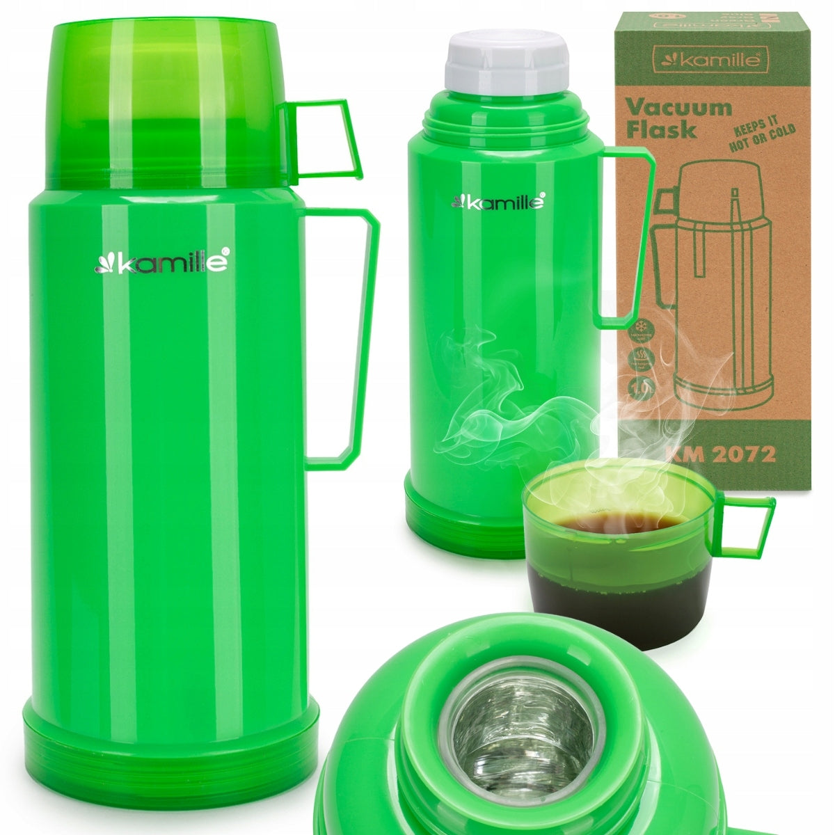 THERMOS BOTTLE WATER BOTTLE THERMAL MUG 1000ml GLASS CARTRIDGE KAMILLE Packaging status original