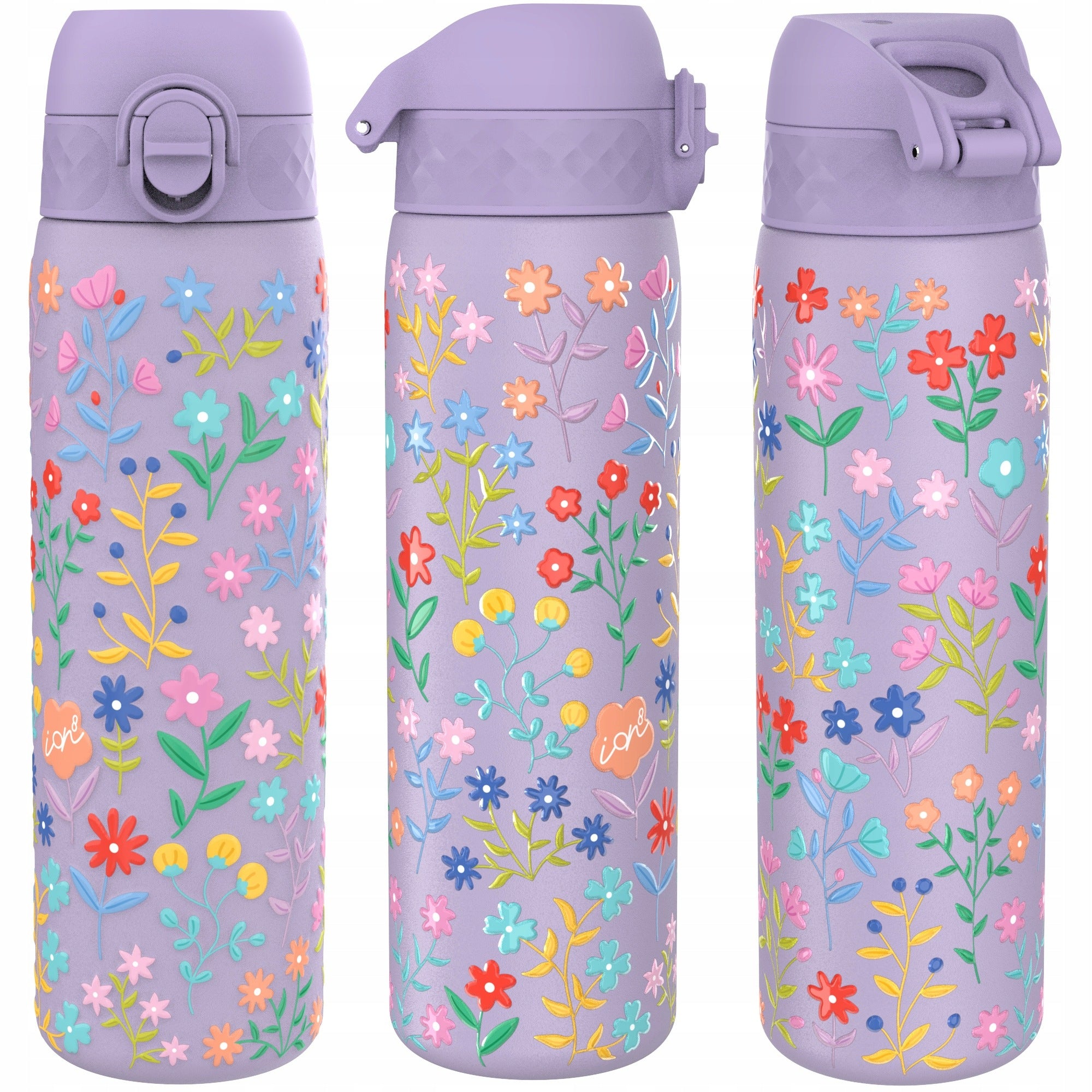 THERMOS THERMAL WATER BOTTLE WINTER TRIPS CAMP PURPLE FLOWERS ION8 0,5 L