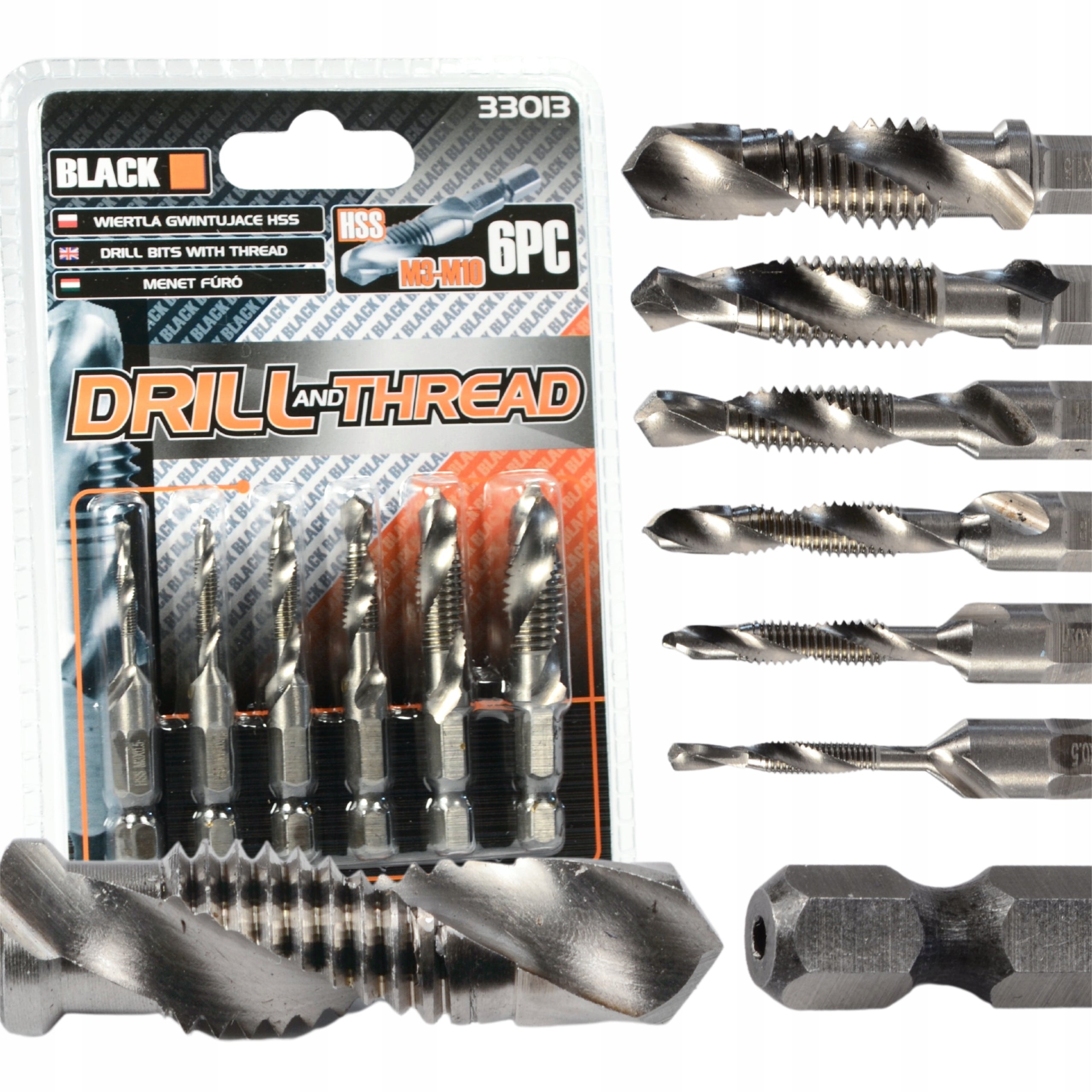 THREADING DRILL BITS HSS M3 - M10 TAPS 6 PCS.BLACK
