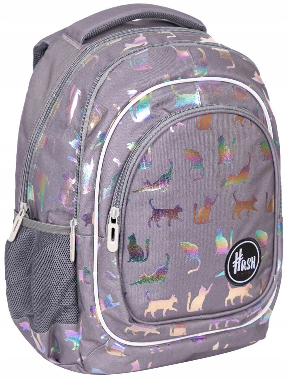 THREE-CHAMBER SCHOOL BACKPACK HOLO CATS HASH-5928
