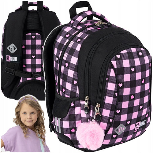 THREE-CHAMBER SCHOOL BACKPACK LIGHT 20L ST.RIGHT BP-26 PINK CHESSBOARD