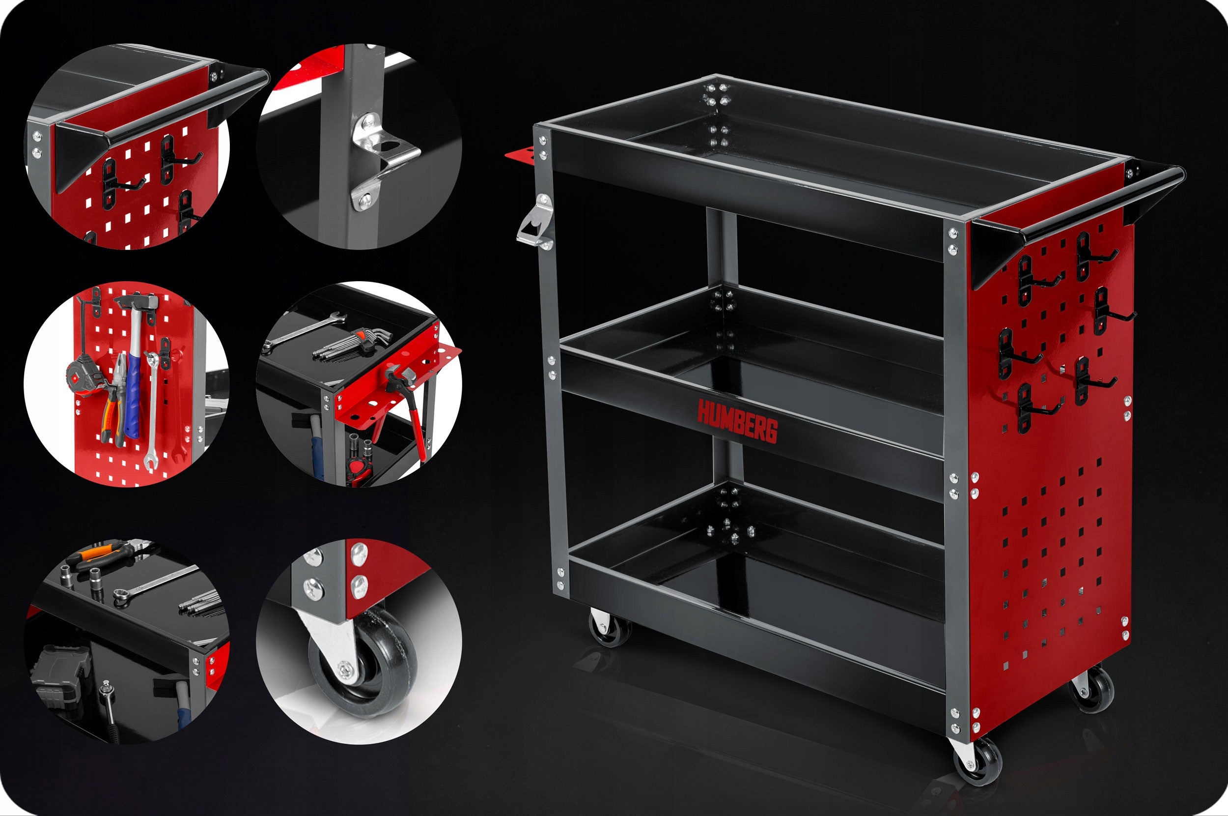 THREE-SHELF WORKSHOP TOOL TROLLEY WITH WALLS 3 LEVELS HUMBERG Product weight with unit packaging 9.5 kg