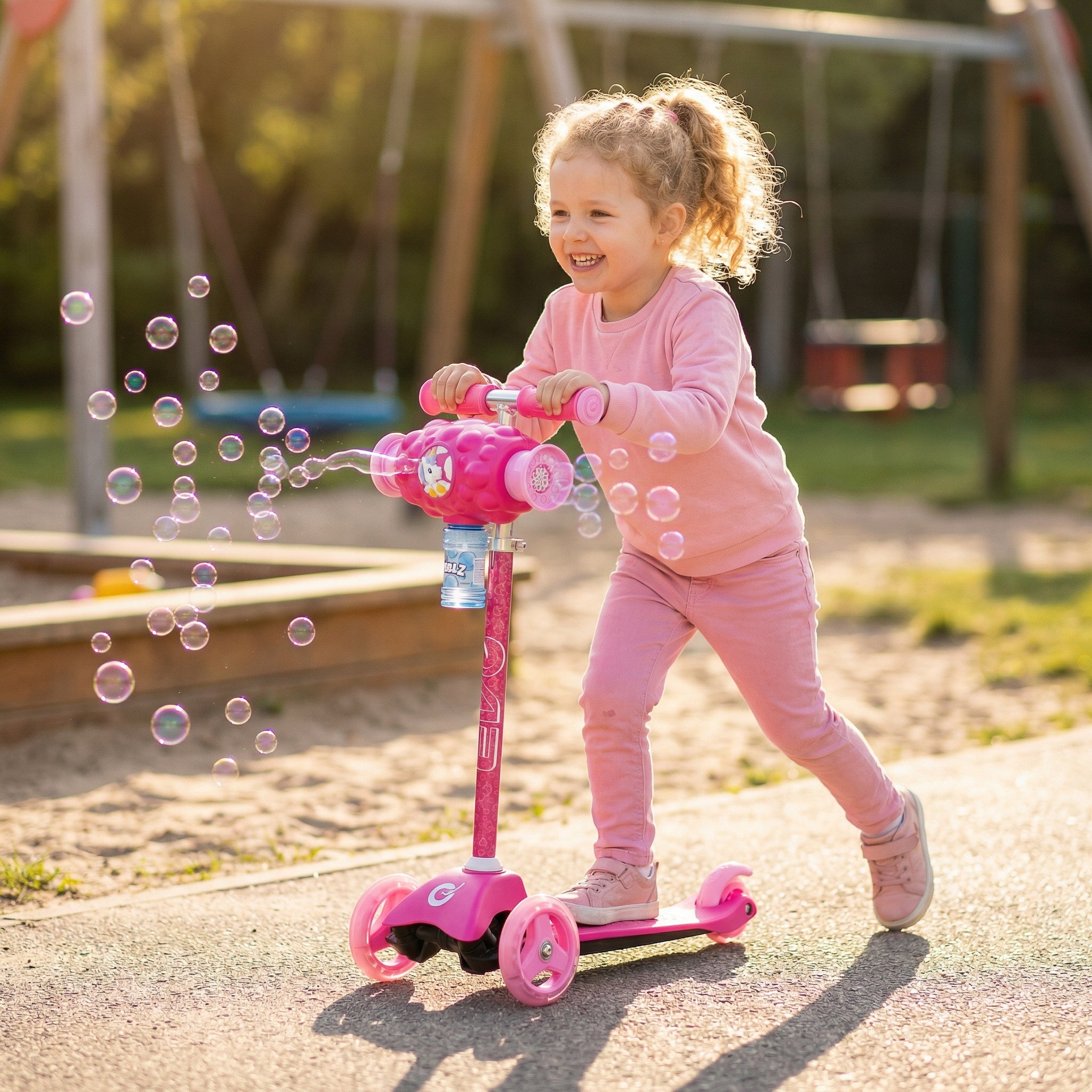 THREE-WHEELED SCOOTER FOR CHILDREN PINK WITH SOAP BUBBLES EVO 3+ Color pink