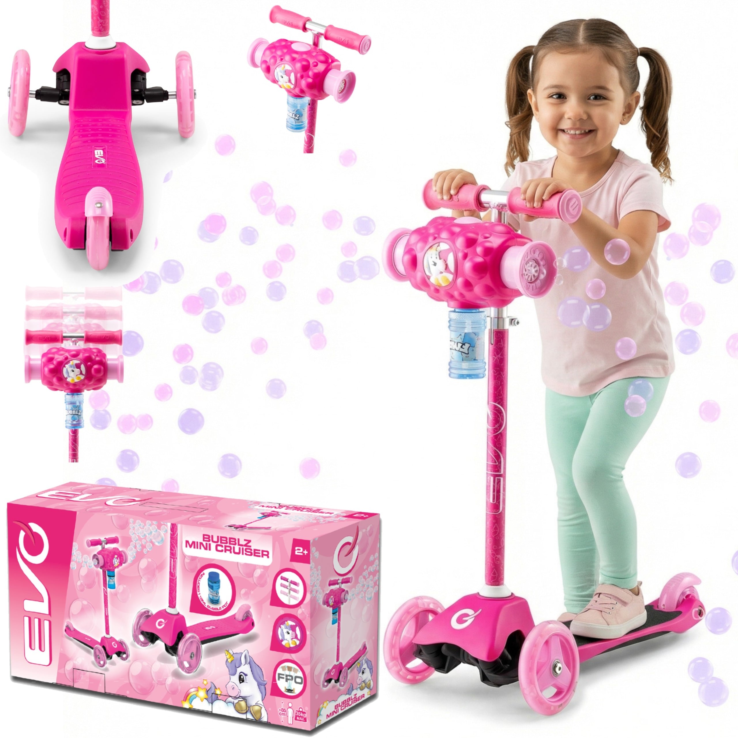 THREE-WHEELED SCOOTER FOR CHILDREN PINK WITH SOAP BUBBLES EVO 3+
