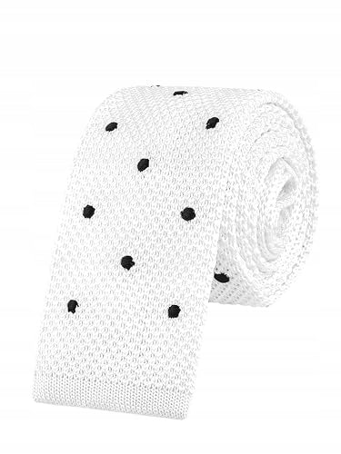 TIE NARROW KNIT 5 CM VINTAGE RETRO FOR MAN WHITE WITH DOTS