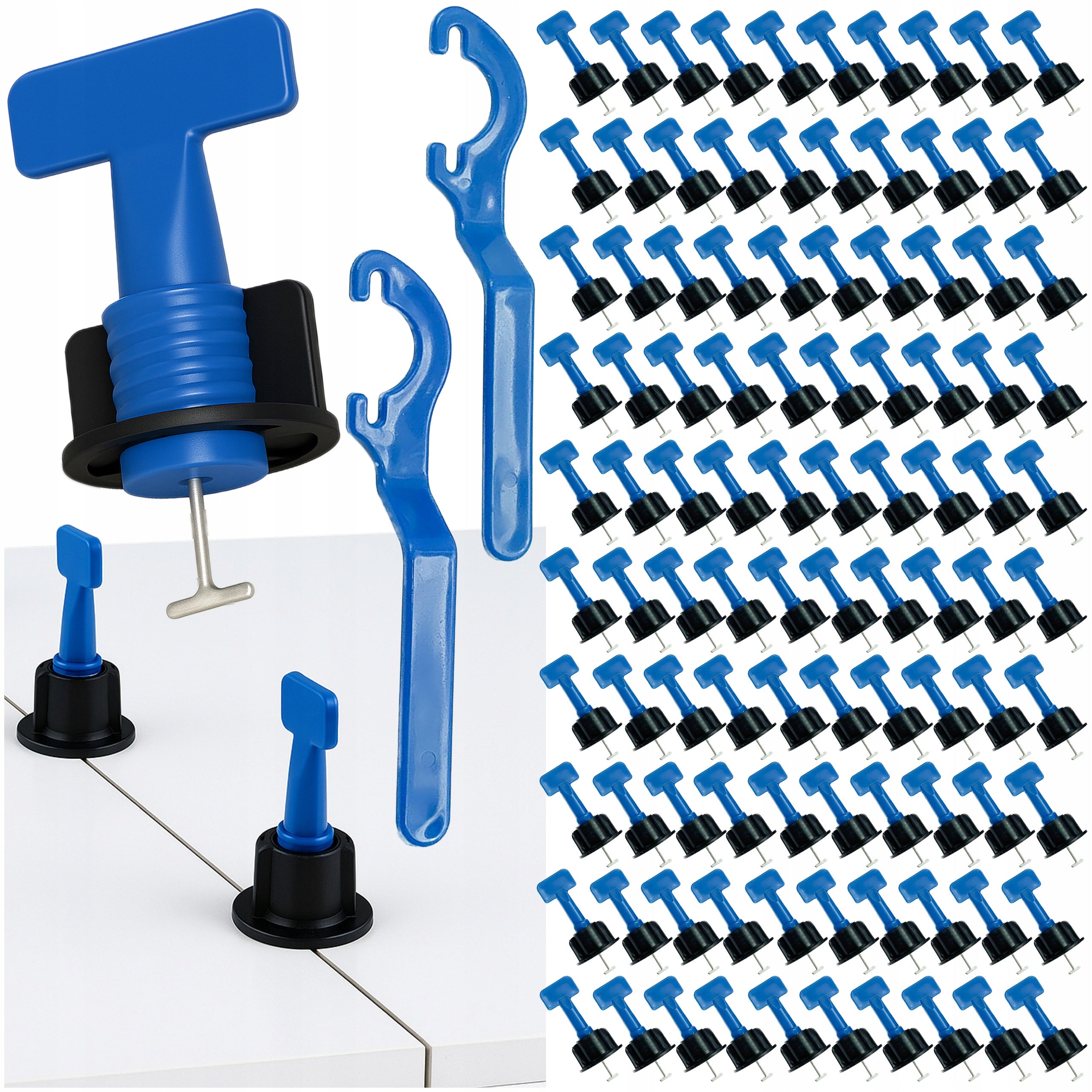 TILE LEVELING SYSTEM WEDGES CLIPS HANDLE 100 PIECES INTERCHANGEABLE PINS