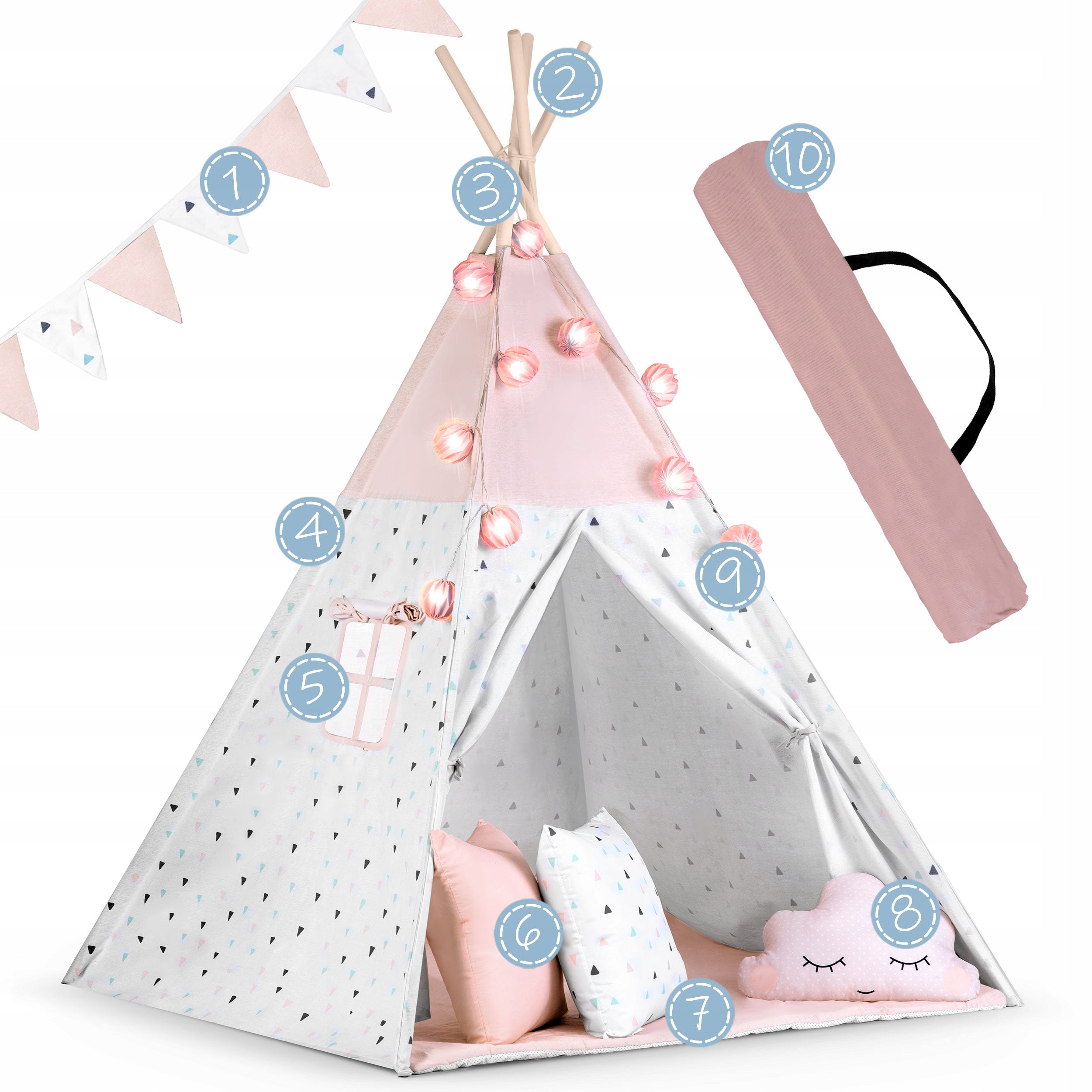 TIPI tent wigwam for children TEEPEE Garland Cushions Stabilizer Nukido Kind igloo, wigwam