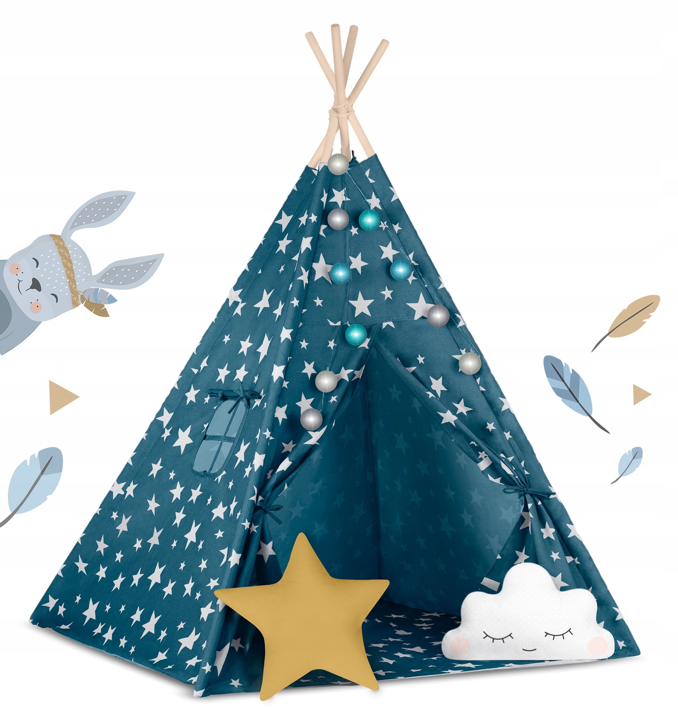 TIPI wigwam tent for children TEEPEE Cushions Lights Cover Nukido Color blue