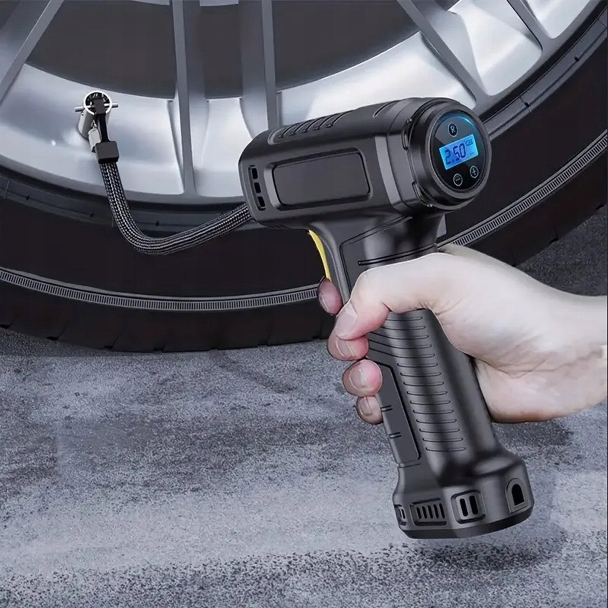 TIRE WHEEL PUMP ELECTRIC CAR COMPRESSOR WIRELESS SET Color black