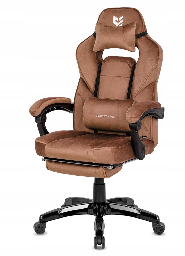 TITAN PRO Brown Velvet Swivel Gaming Chair for Desk with Footrest Packaging status original