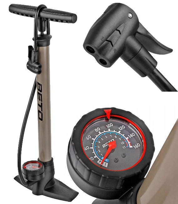 TITANIUM BICYCLE PUMP for all valves WITH PRESSURE GAUGE for AV FV SV