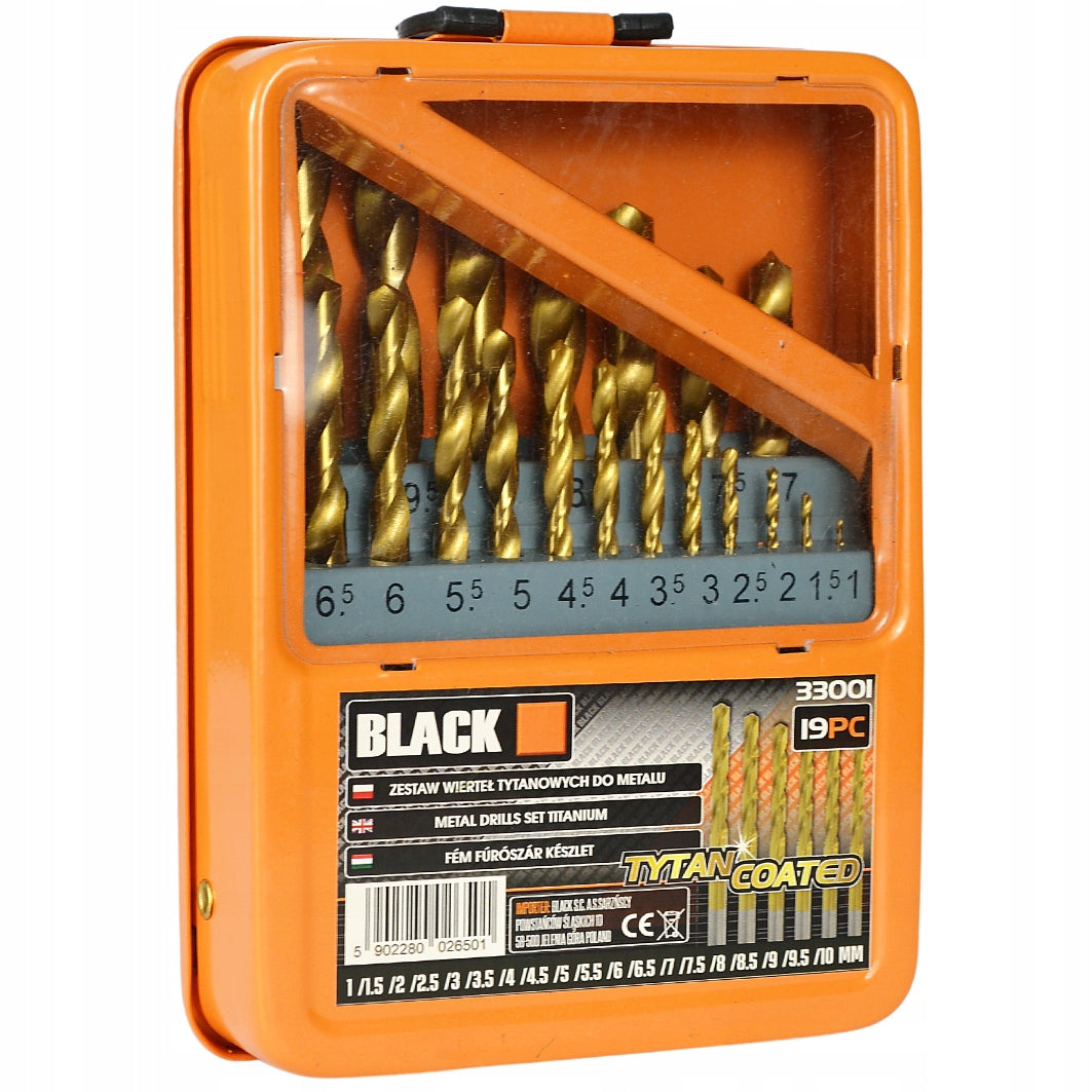 TITANIUM COATED METAL DRILL BIT SET 19 PCS BLACK Manufacturer code 33001