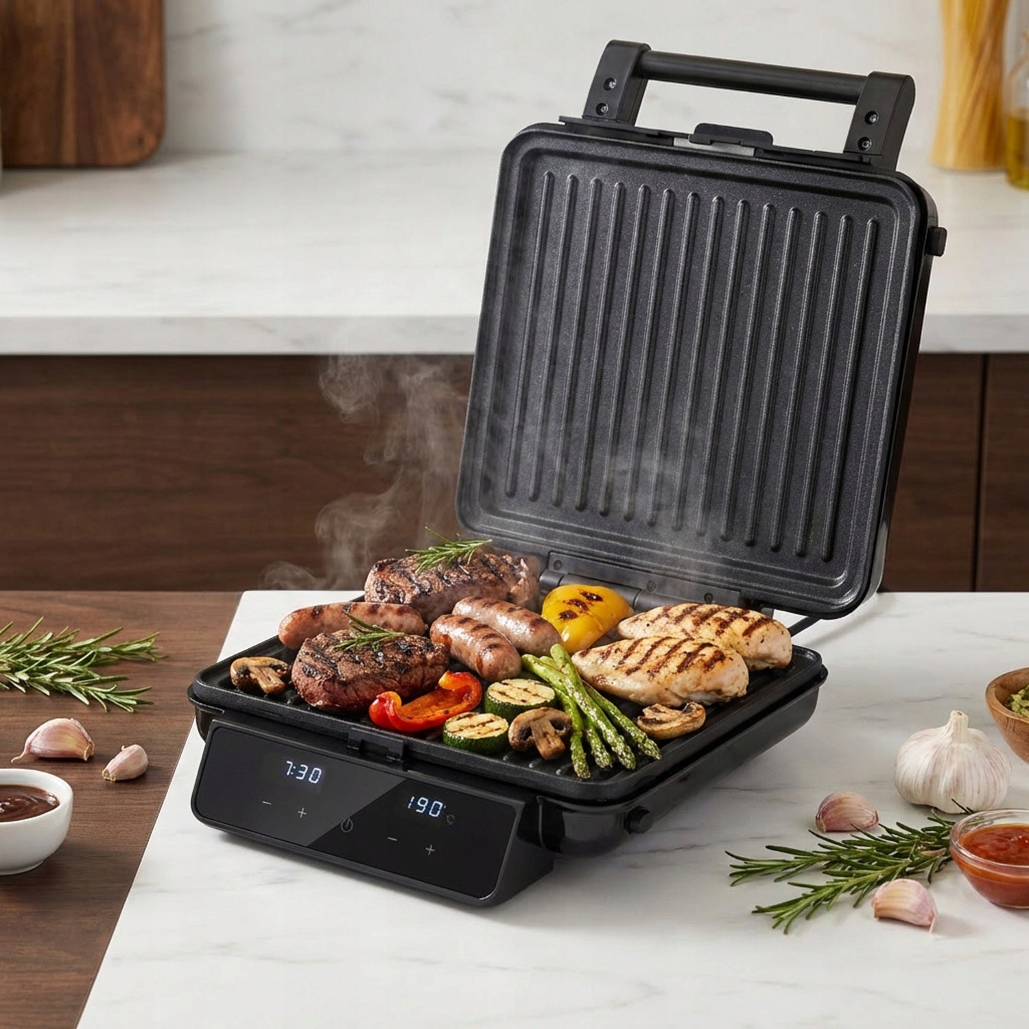 TOASTER 4in1 2200W Grill Waffle Iron Panini Toaster Adjustable Temp. LED Timer Power rating 2200 W