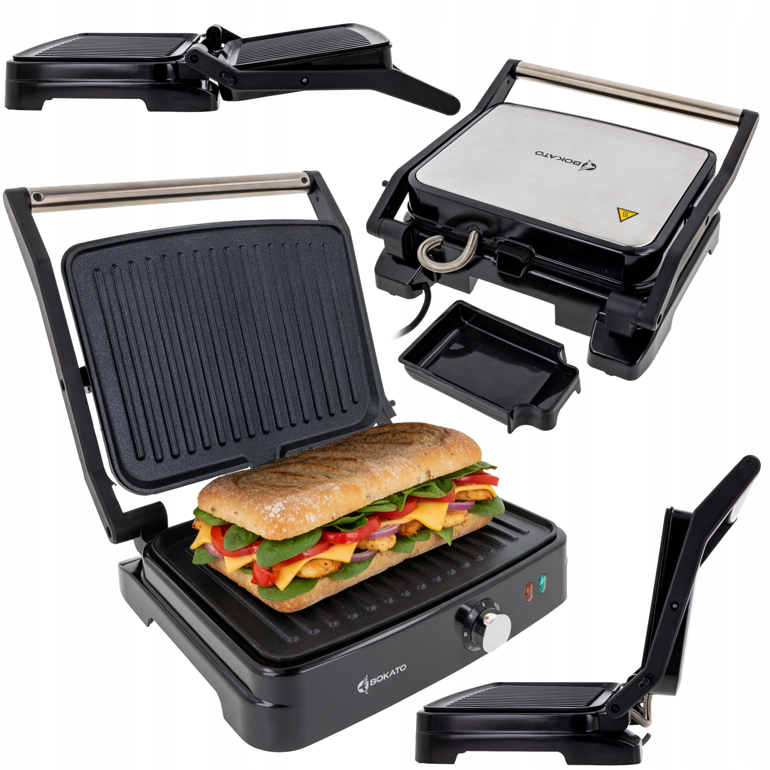 TOASTER ELECTRIC GRILL FOR PANINI MEAT FLAT FOLDING 2000W BOKATO Packaging status original