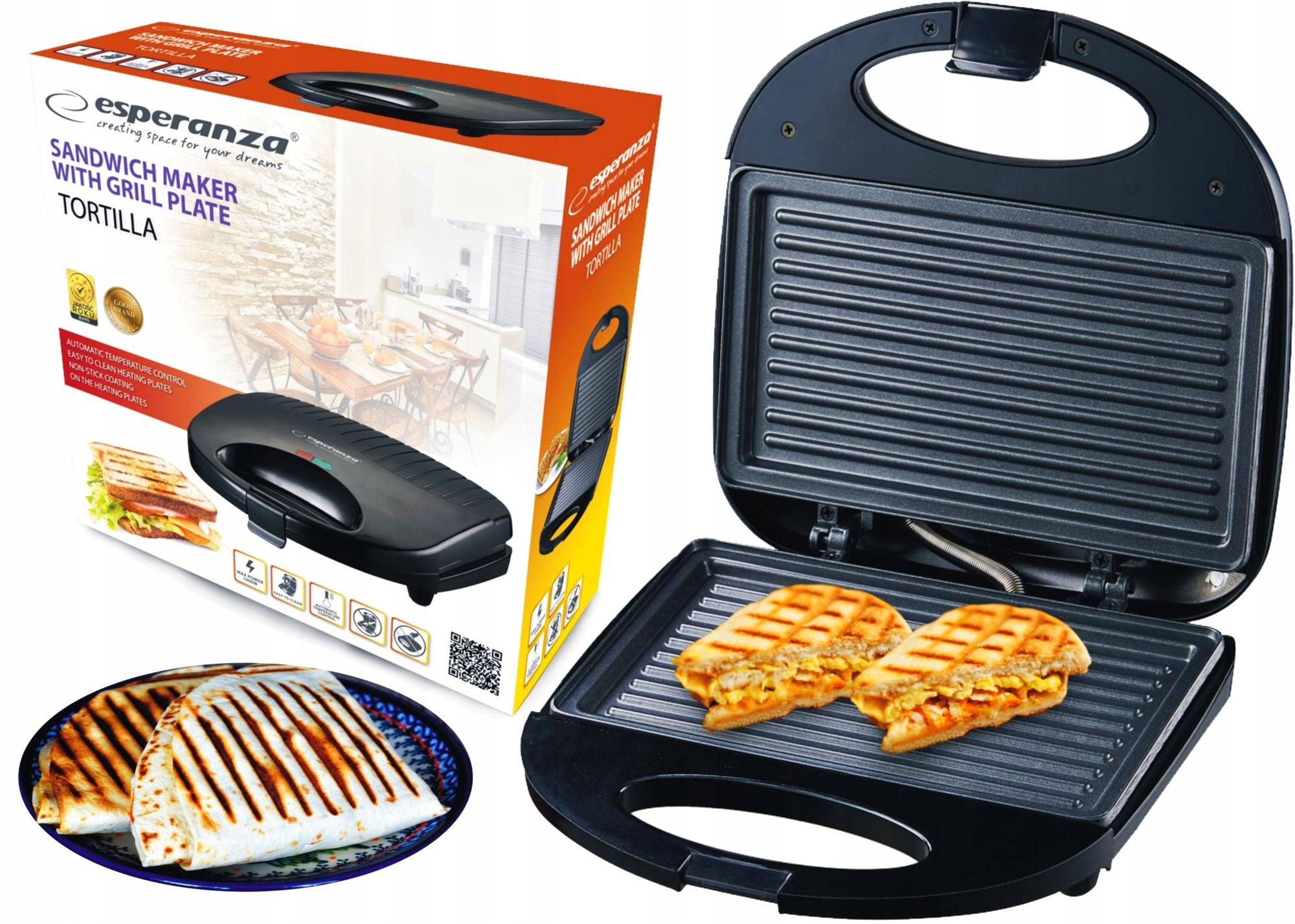 TOASTER FOR SANDWICHES PANINI TYPE GRILL STRONG TORTILLA 1000W Brand 7 Magic