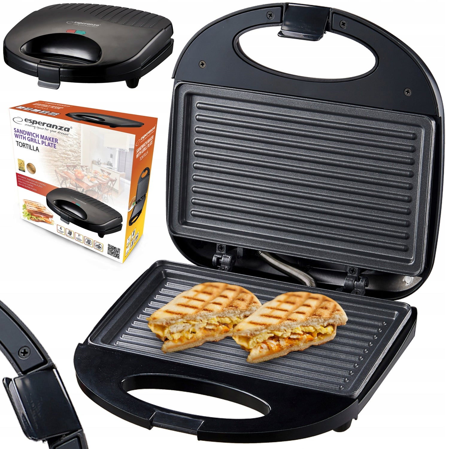 TOASTER FOR SANDWICHES PANINI TYPE GRILL STRONG TORTILLA 1000W Dominant color black