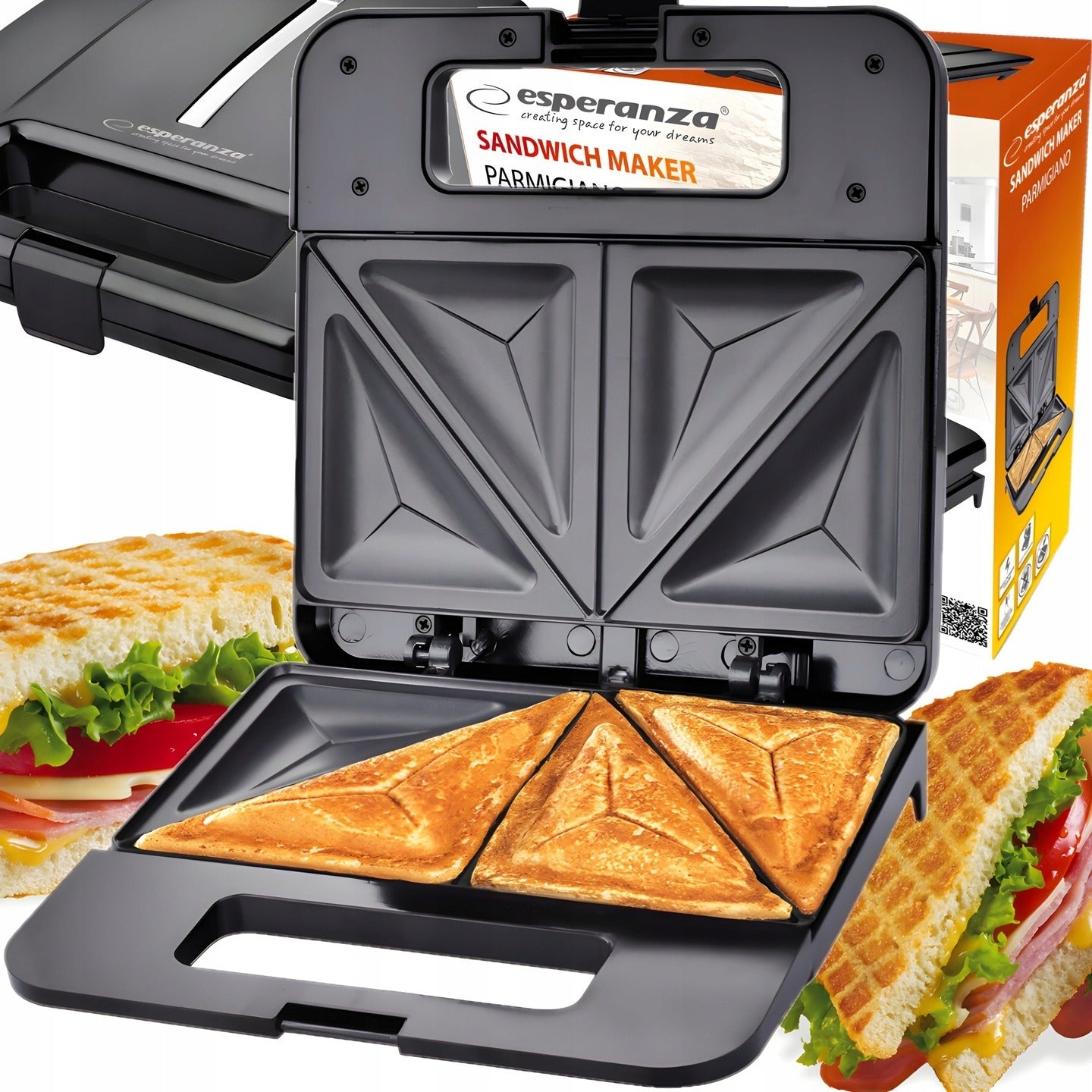 TOASTER FOR SANDWICHES TRIANGLES BREAD SANDWICH NON STICK 1000W