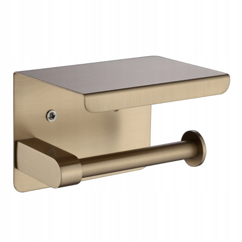 TOILET PAPER BATHROOM HANGER HOLDER WITH SHELF GOLD BRUSHED