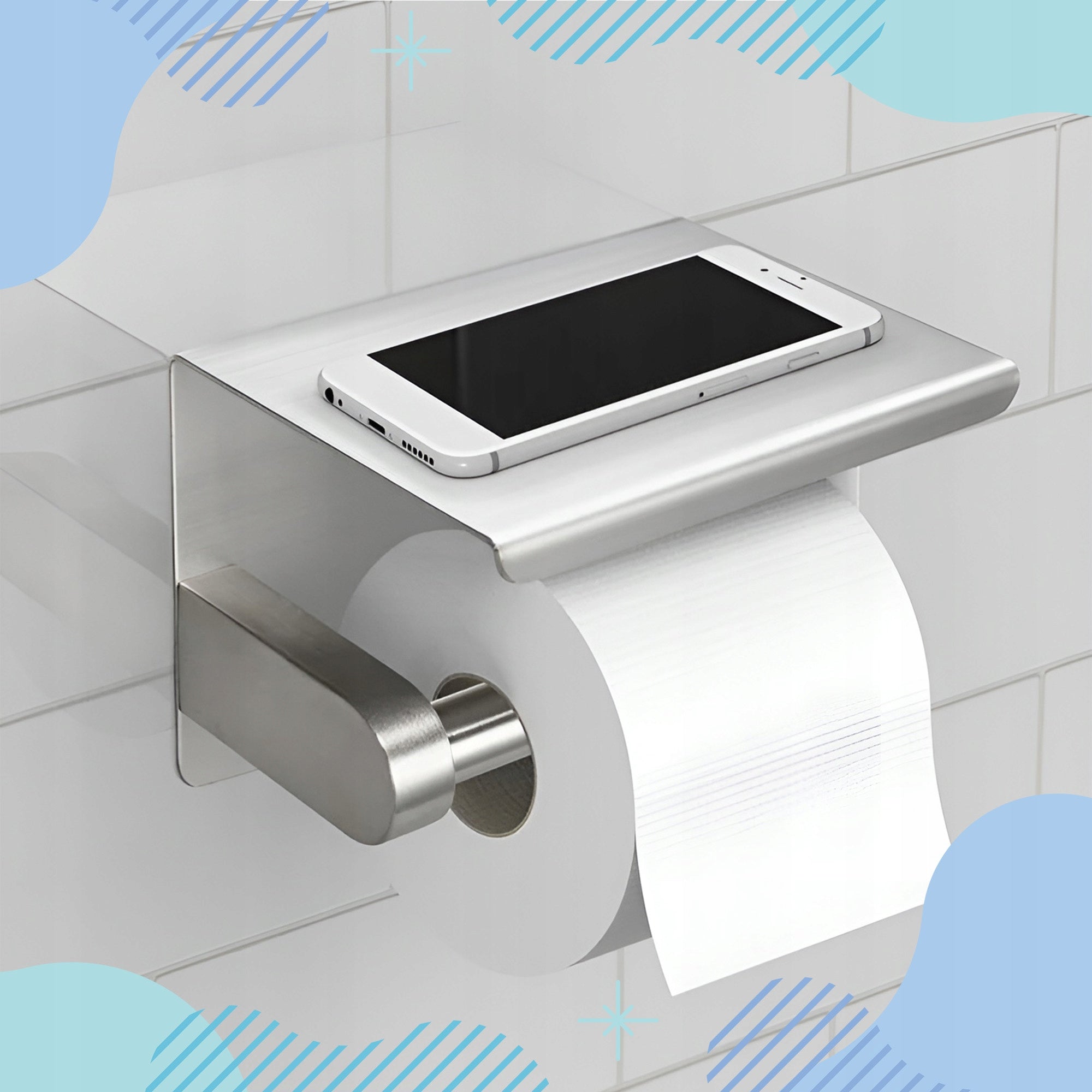 TOILET PAPER HANGER HOLDER WITH PHONE SHELF METAL CHROME Brand no brand