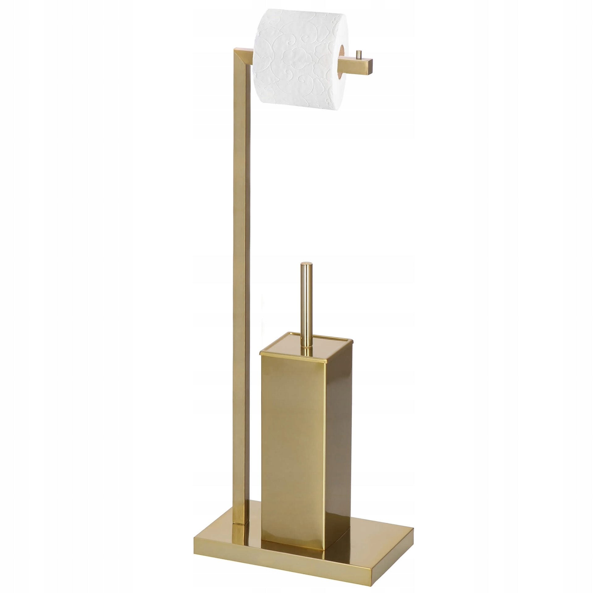 TOILET PAPER HOLDER AND TOILET BRUSH 2in1 GOLD FLASH METAL 67 cm STAND Brand Springos