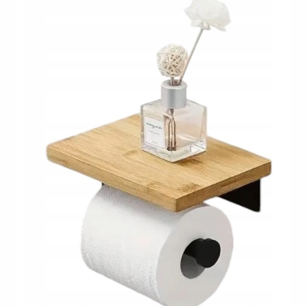 TOILET PAPER HOLDER HANGER BLACK LOFT BAMBOO SHELF DIKOM