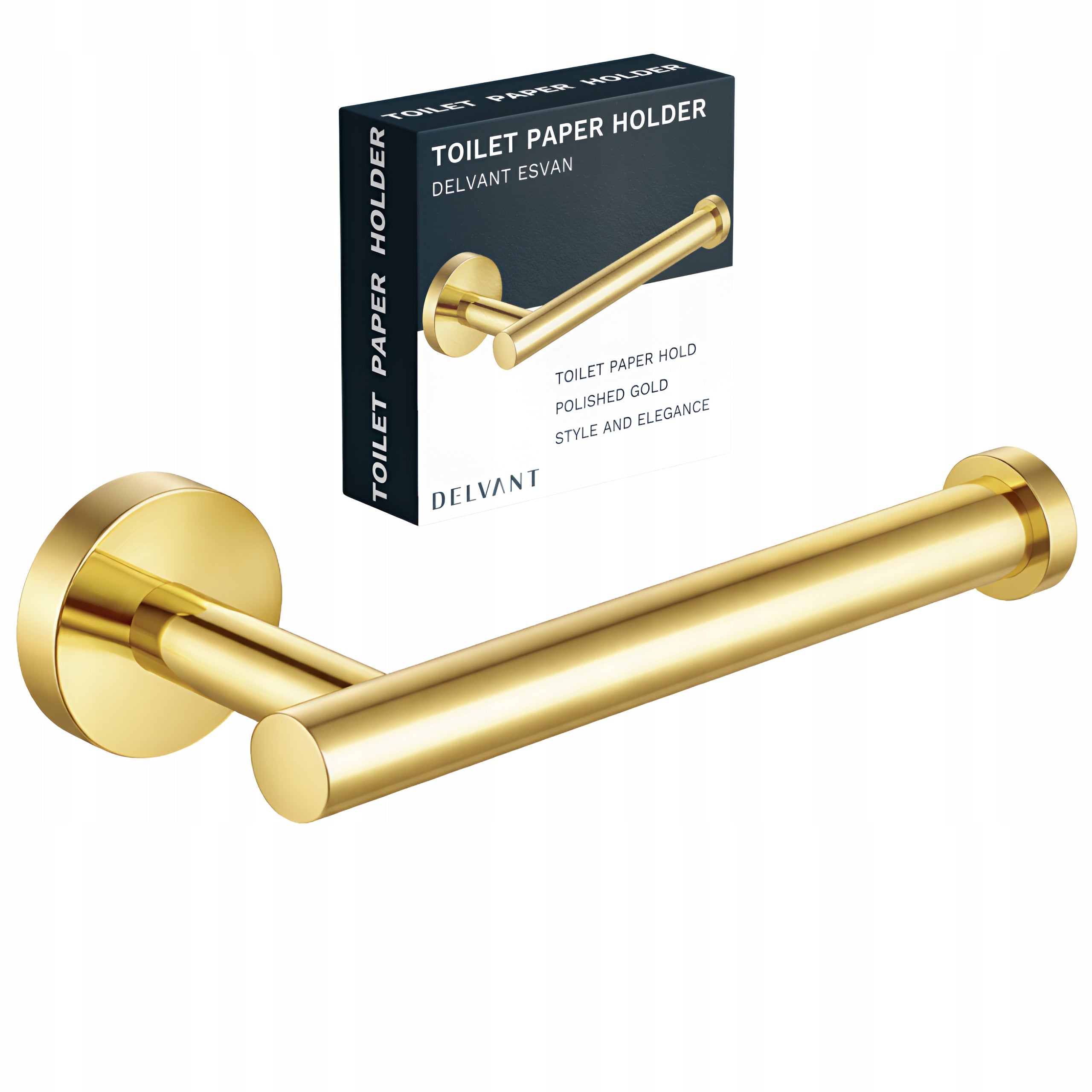 TOILET PAPER HOLDER METAL BATHROOM DELVANT ESVAN GOLD GLOSS