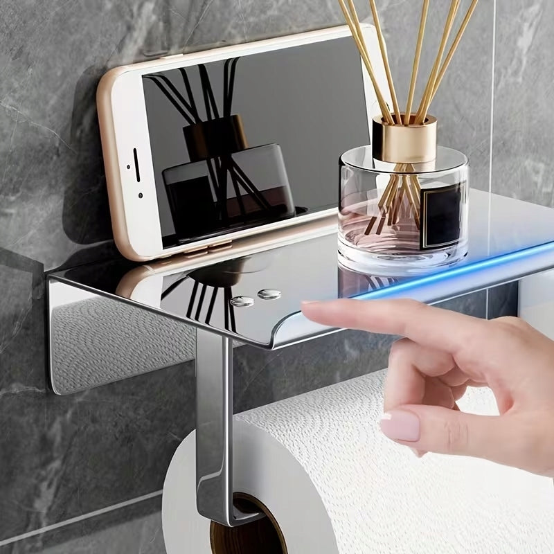 TOILET PAPER HOLDER WITH TOILET SHELF CHROME SILVER METAL HANGER Brand ER4