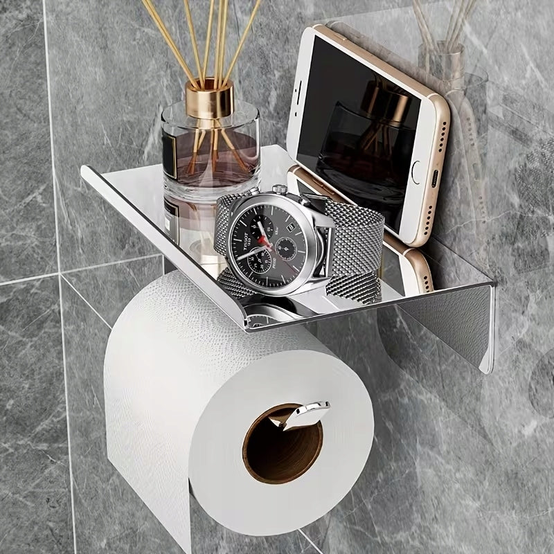 TOILET PAPER HOLDER WITH TOILET SHELF CHROME SILVER METAL HANGER Product height 8 cm
