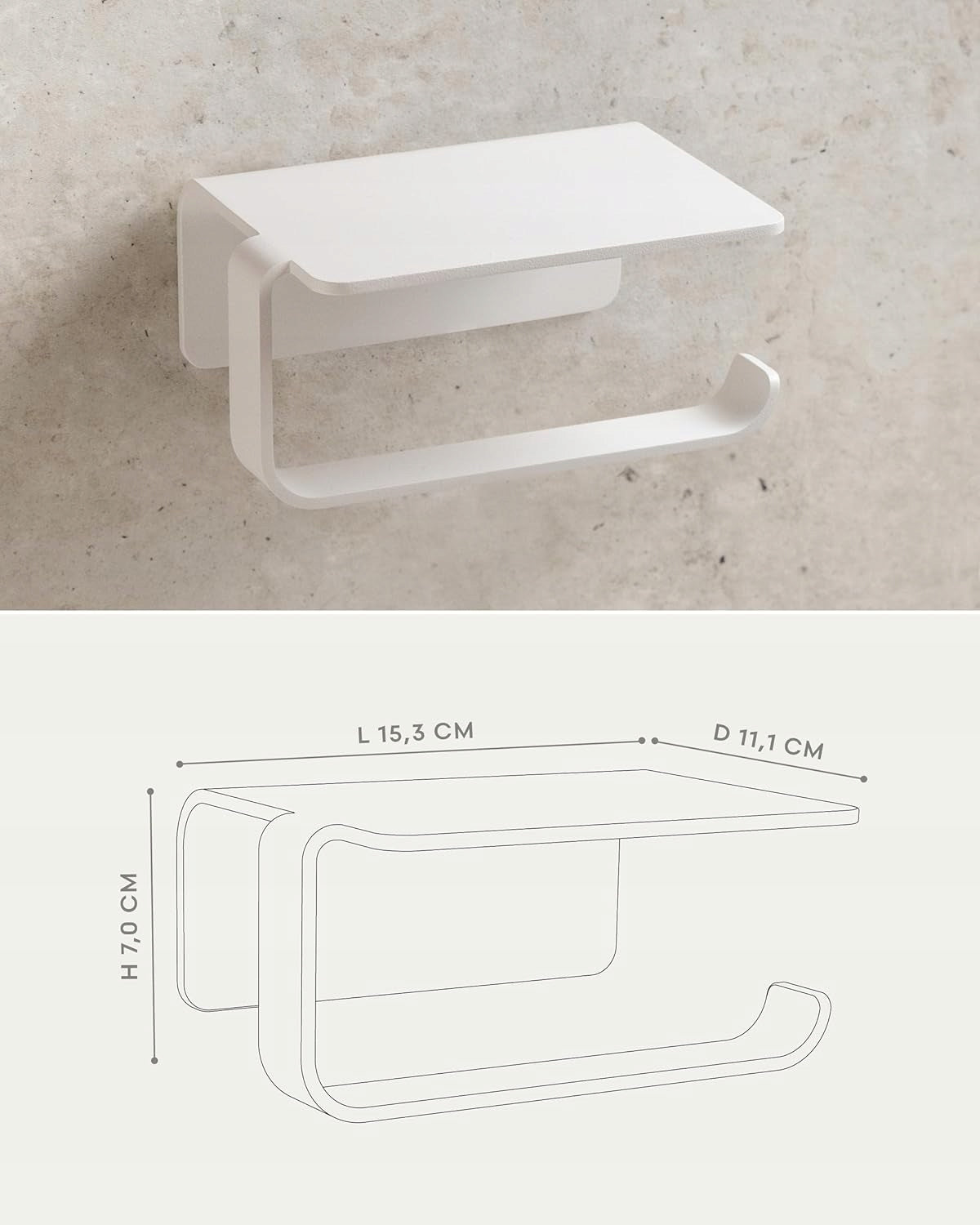 TOILET PAPER HOLDER WITHOUT DRILLING METAL WHITE PHONE SHELF Manufacturer code UCHWYT PAPIER TOALETOWY METAL BIAŁY BEZ