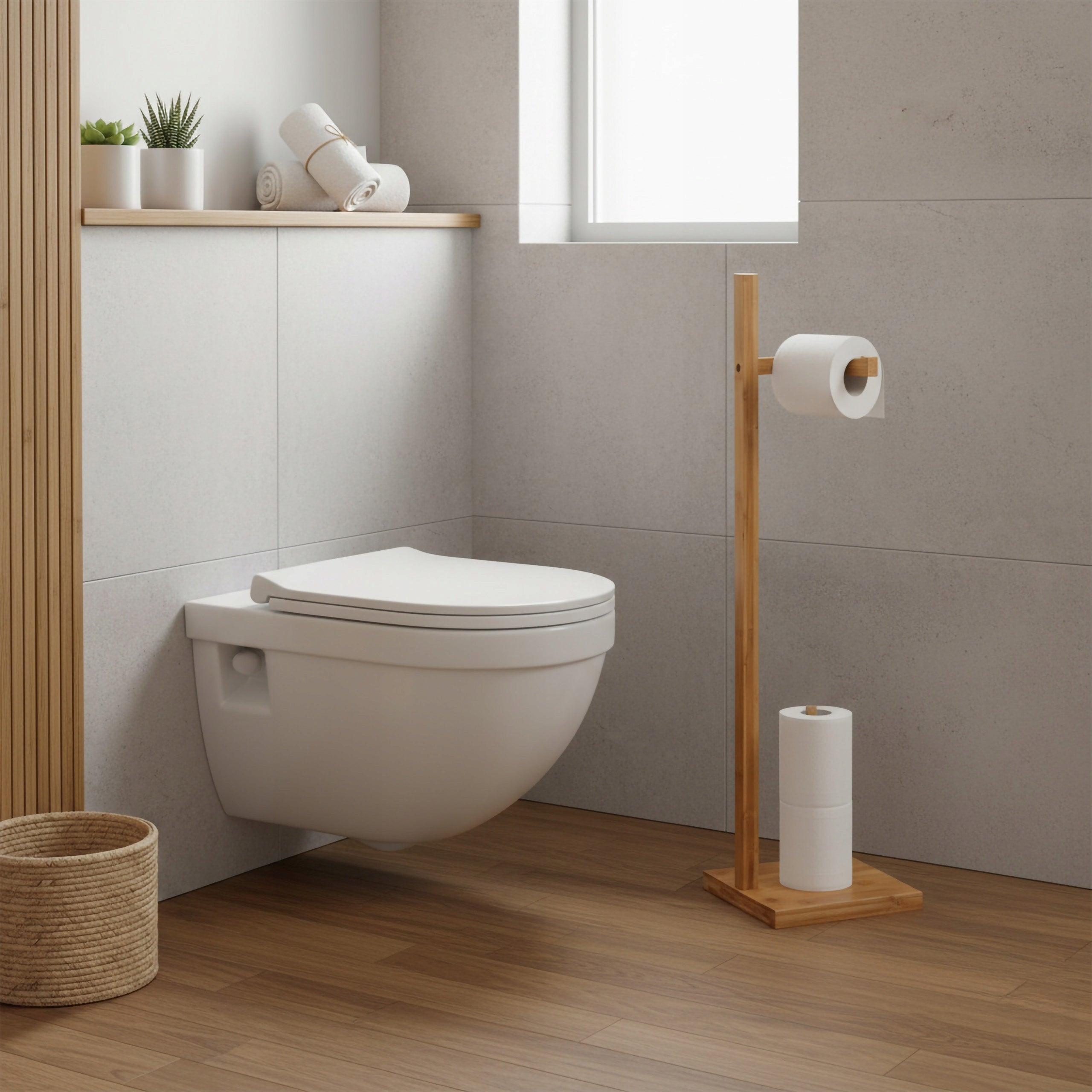TOILET PAPER RACK BAMBOO BATHROOM WOODEN HOLDER TOILET STOCK Packaging status original