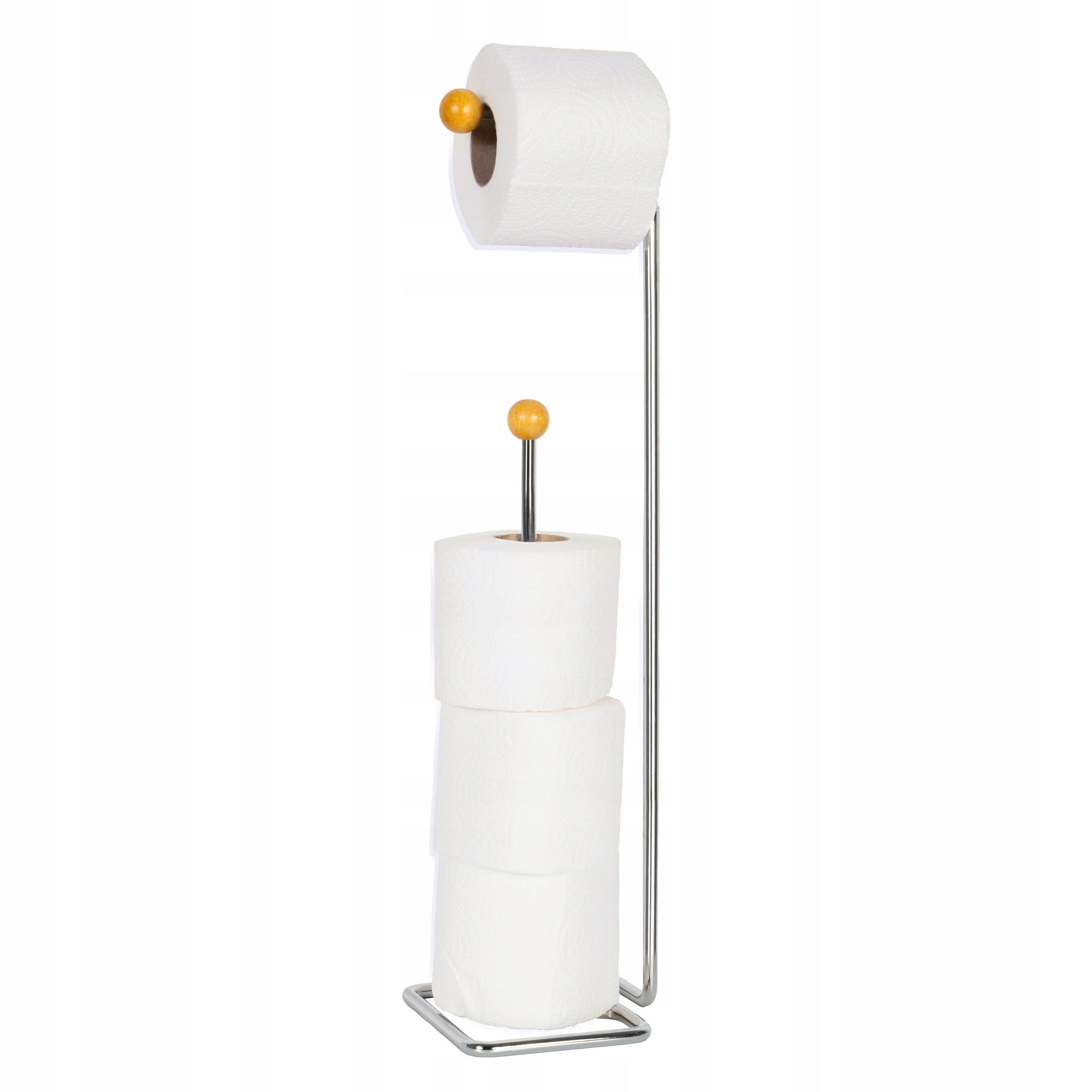 TOILET PAPER RACK FOR STOCK SILVER STEEL WOODEN ENDS Packaging status original