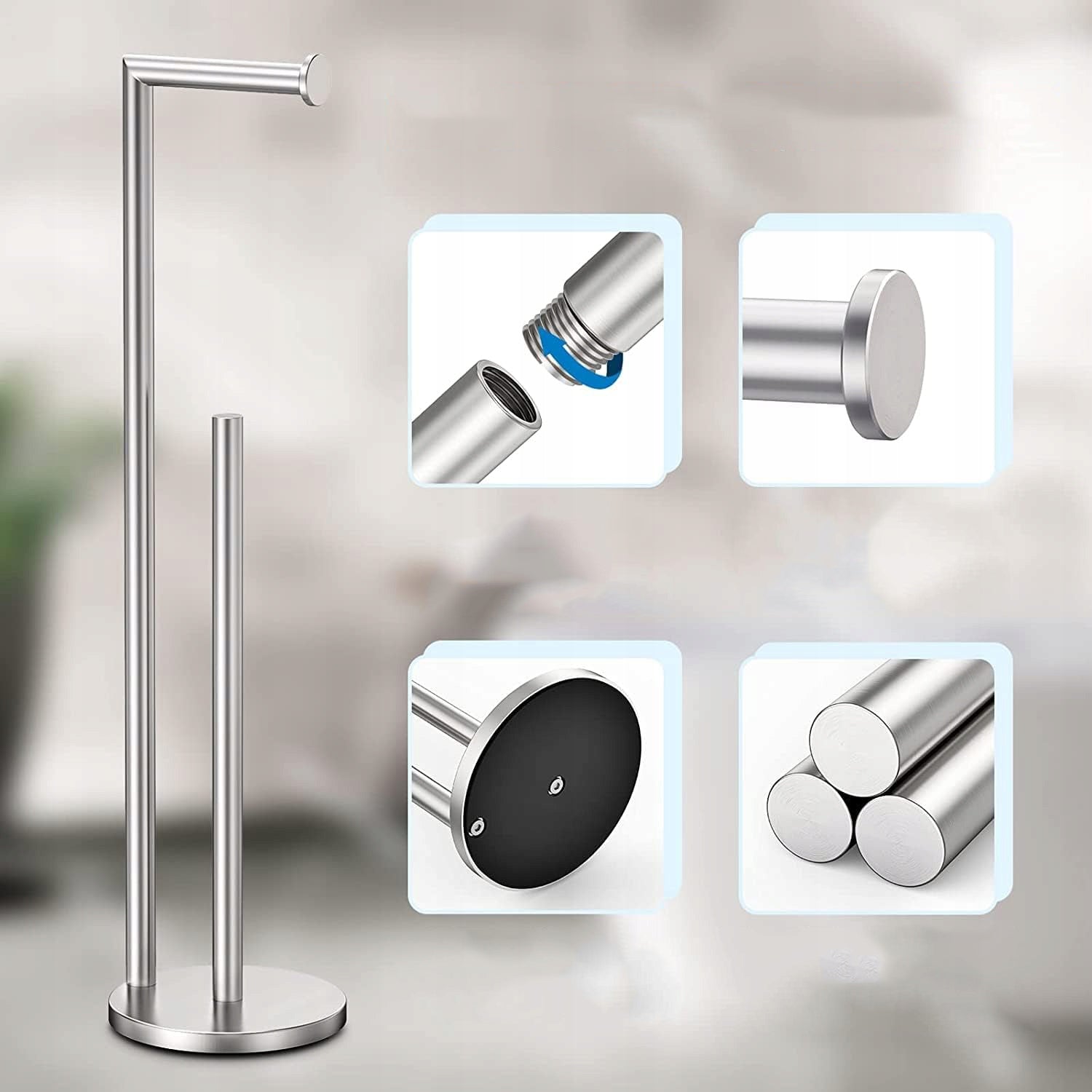 TOILET PAPER RACK FREESTANDING SILVER TOILET PAPER RACK Brand no brand