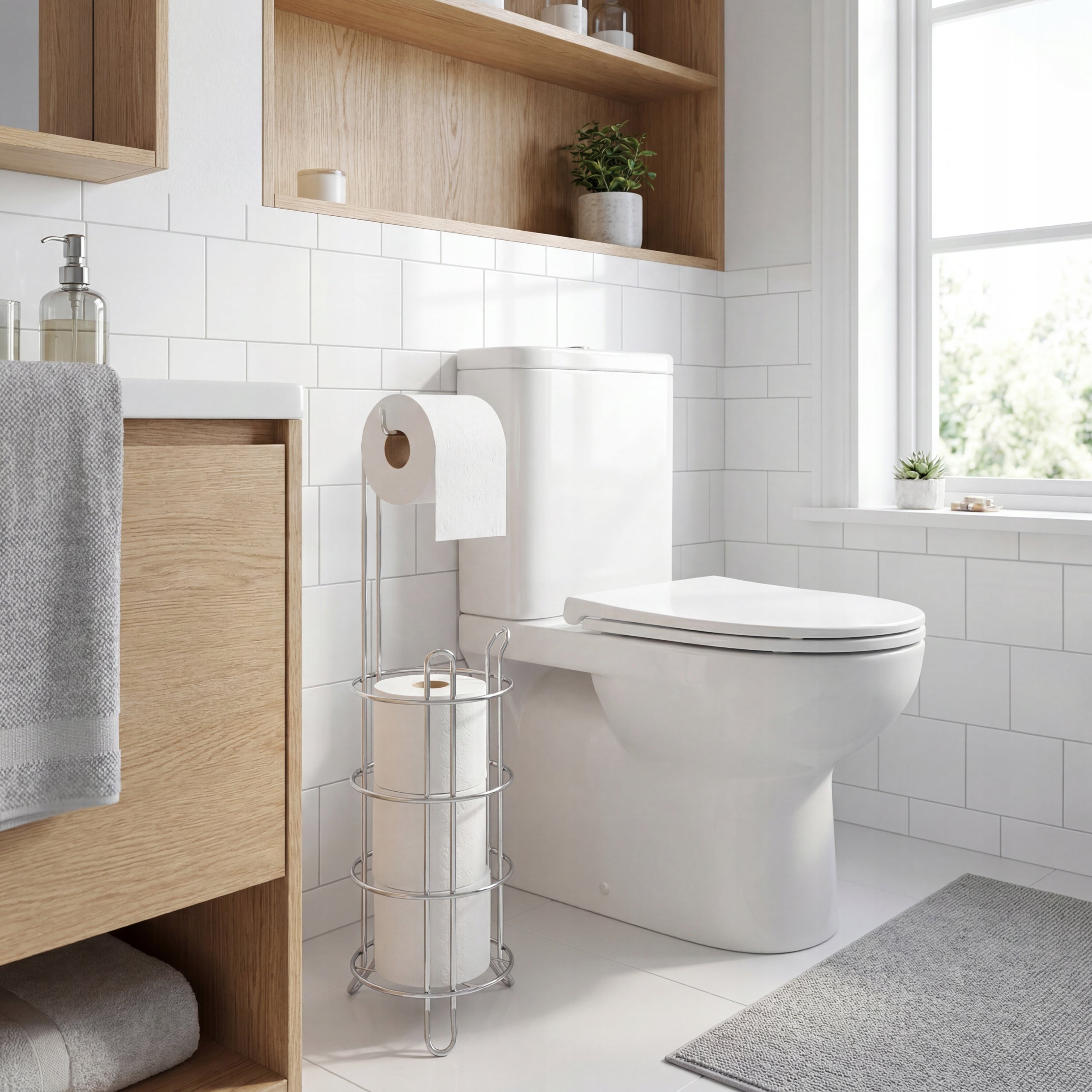 TOILET PAPER RACK WITH BATHROOM STOCK HOLDER METAL SILVER Packaging status original