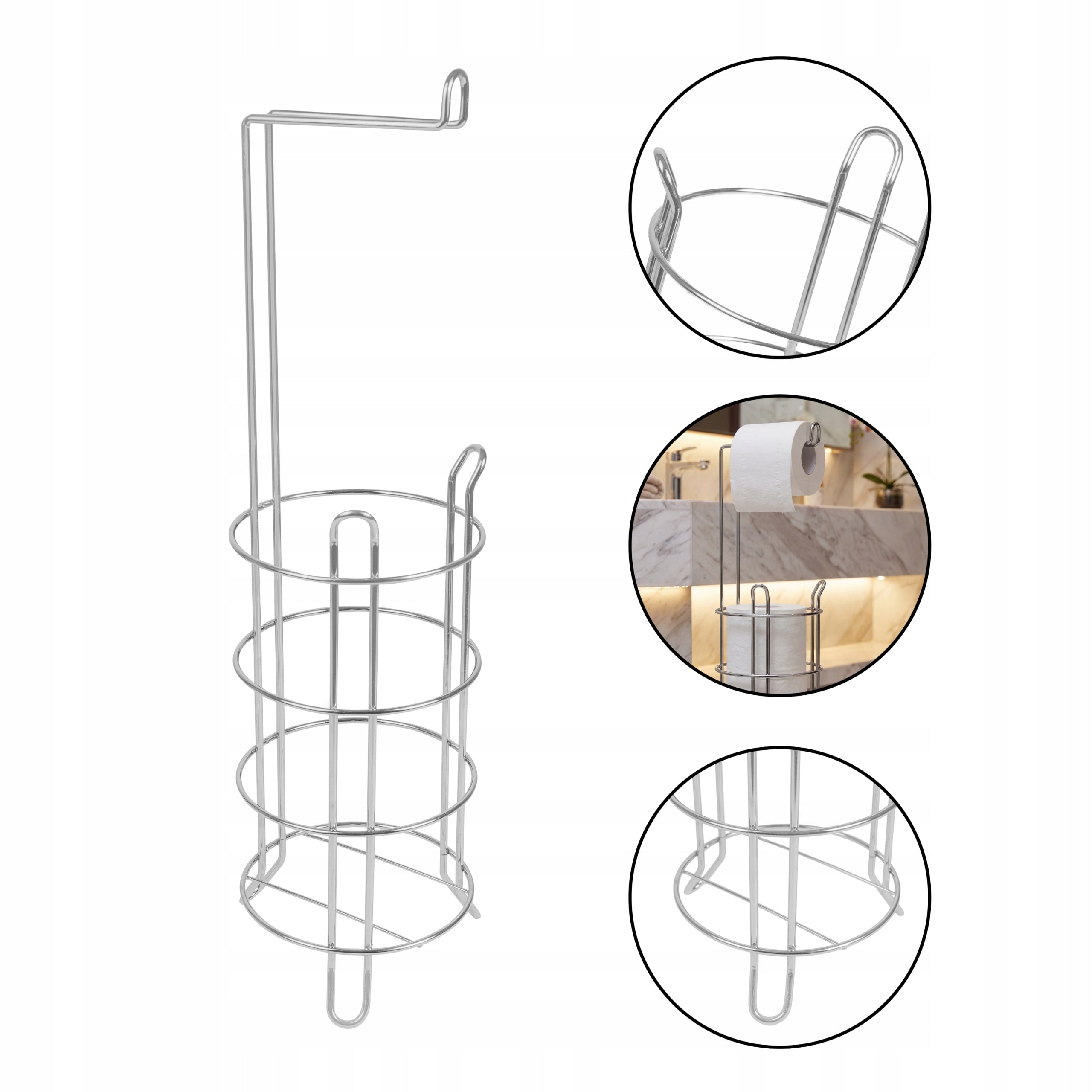 TOILET PAPER RACK WITH BATHROOM STOCK HOLDER METAL SILVER