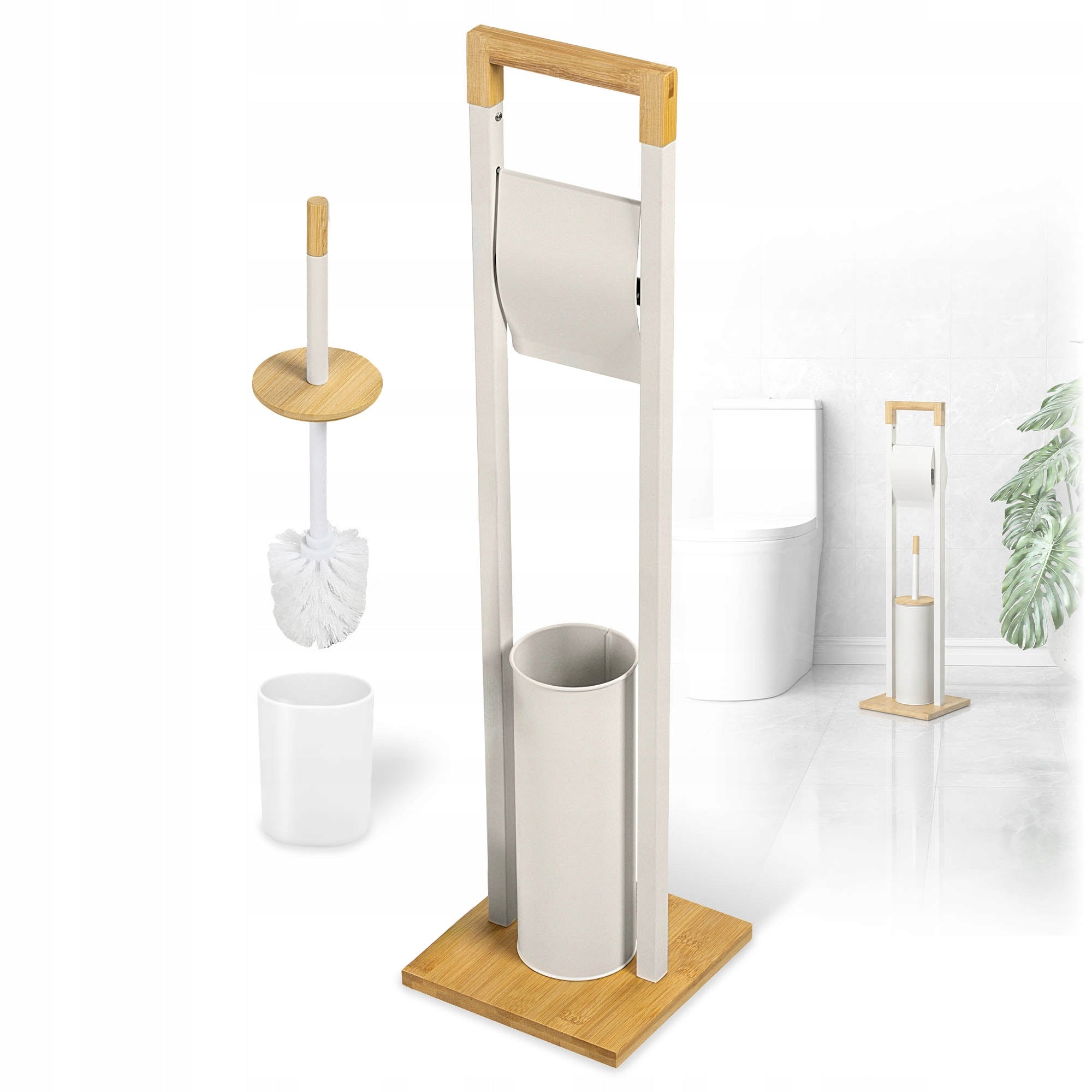 TOILET PAPER STAND HOLDER HANGER TOILET BRUSH 2in1 CONTAINER BEIGE
