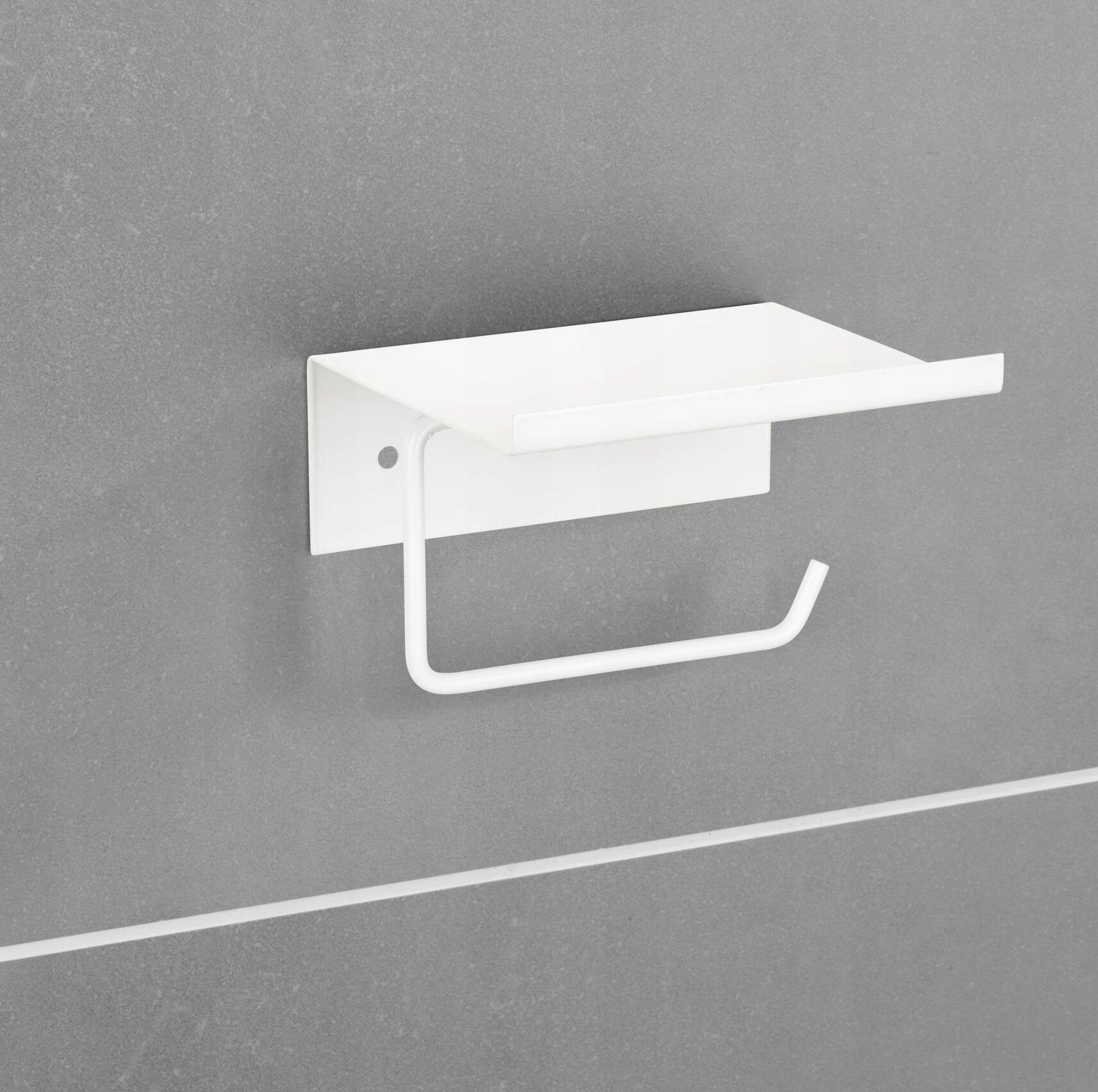 TOILET PAPER TOILET HOLDER METAL HANGER WITH SHELF WHITE Packaging status original