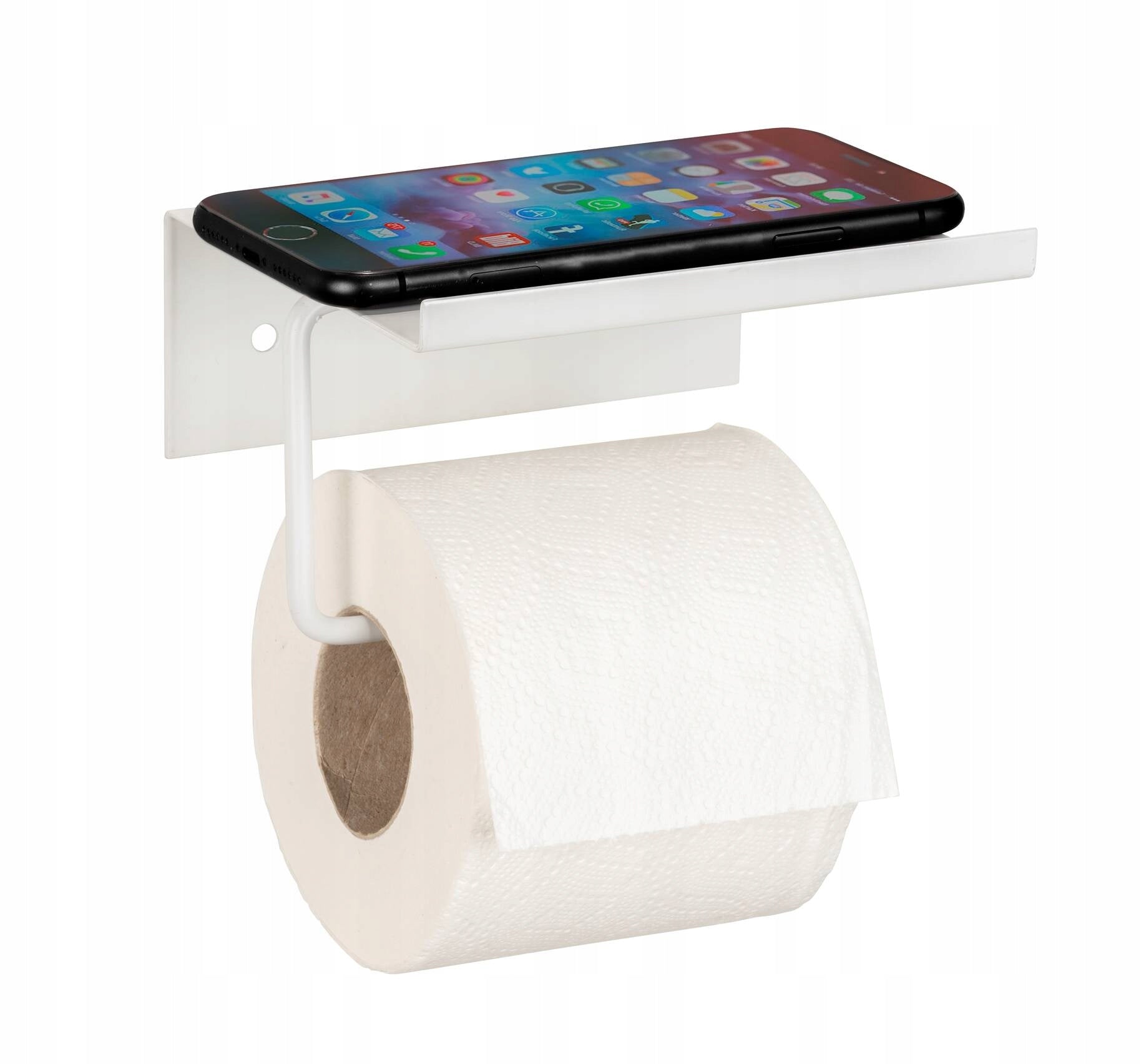 TOILET PAPER TOILET HOLDER METAL HANGER WITH SHELF WHITE