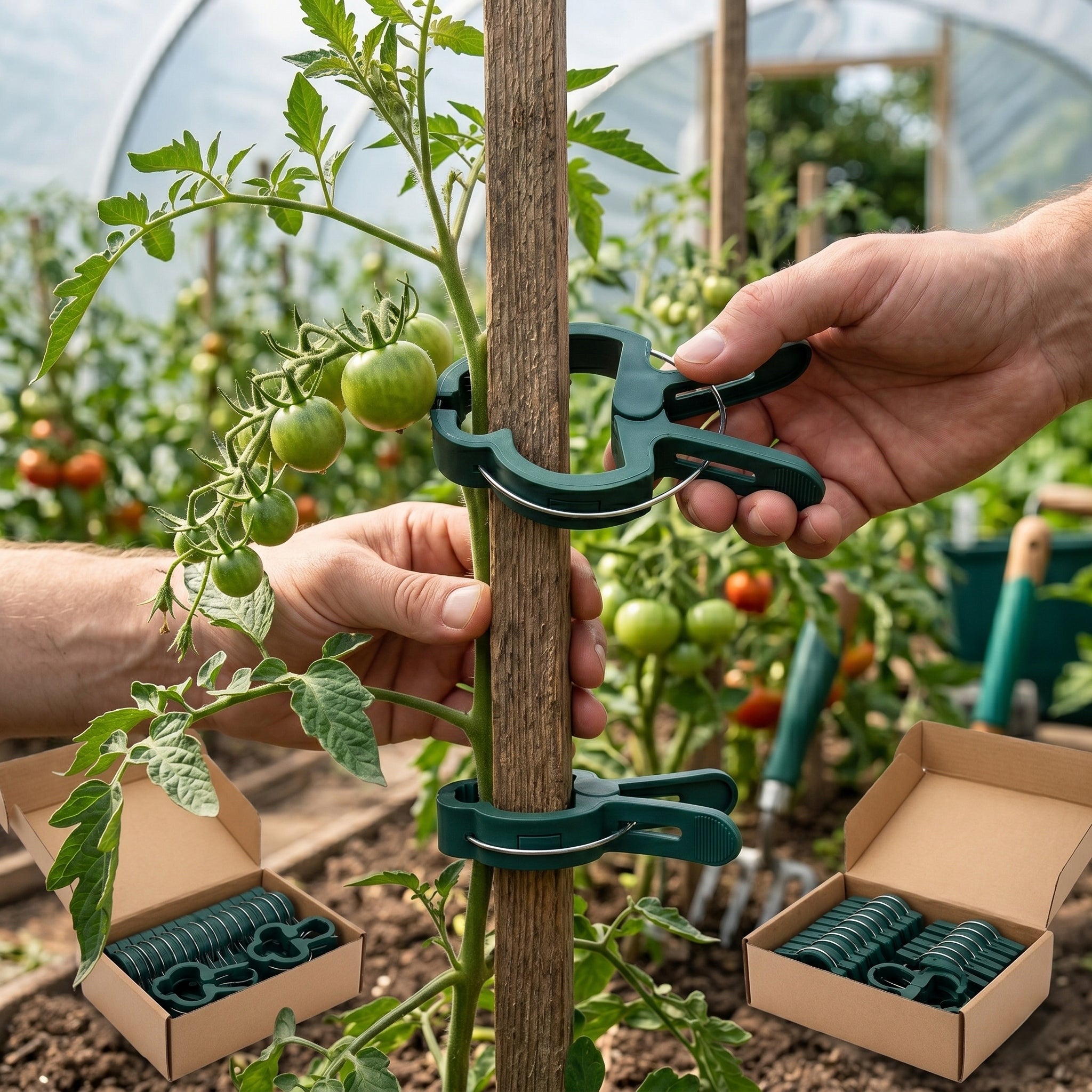 TOMATO CLIPS CLASPS GARDEN HANDLES PLANT CLIPS STEMS 60 pieces Color green
