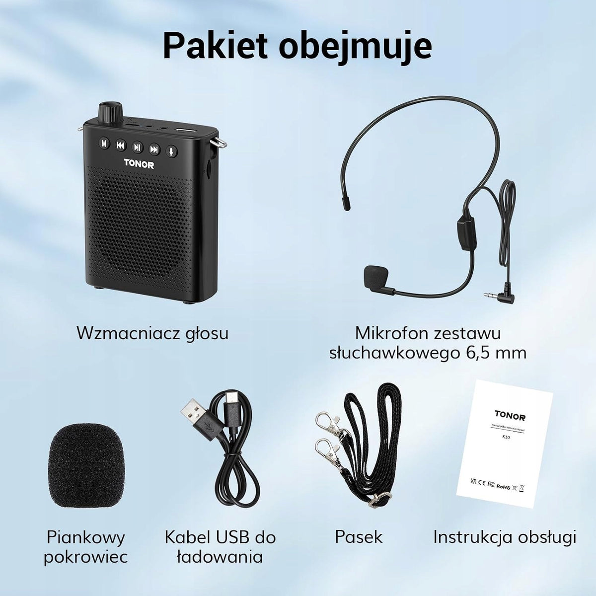 TONOR K10 - 10W Portable Voice Amplifier - Head Microphone - Bluetooth Manufacturer code K-10