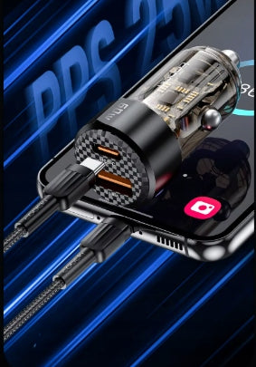 TOOCKI FAST CAR CHARGER 60W PD QC |USB-A |USB-C| + USB-C CABLE Manufacturer code TQ-CC25A