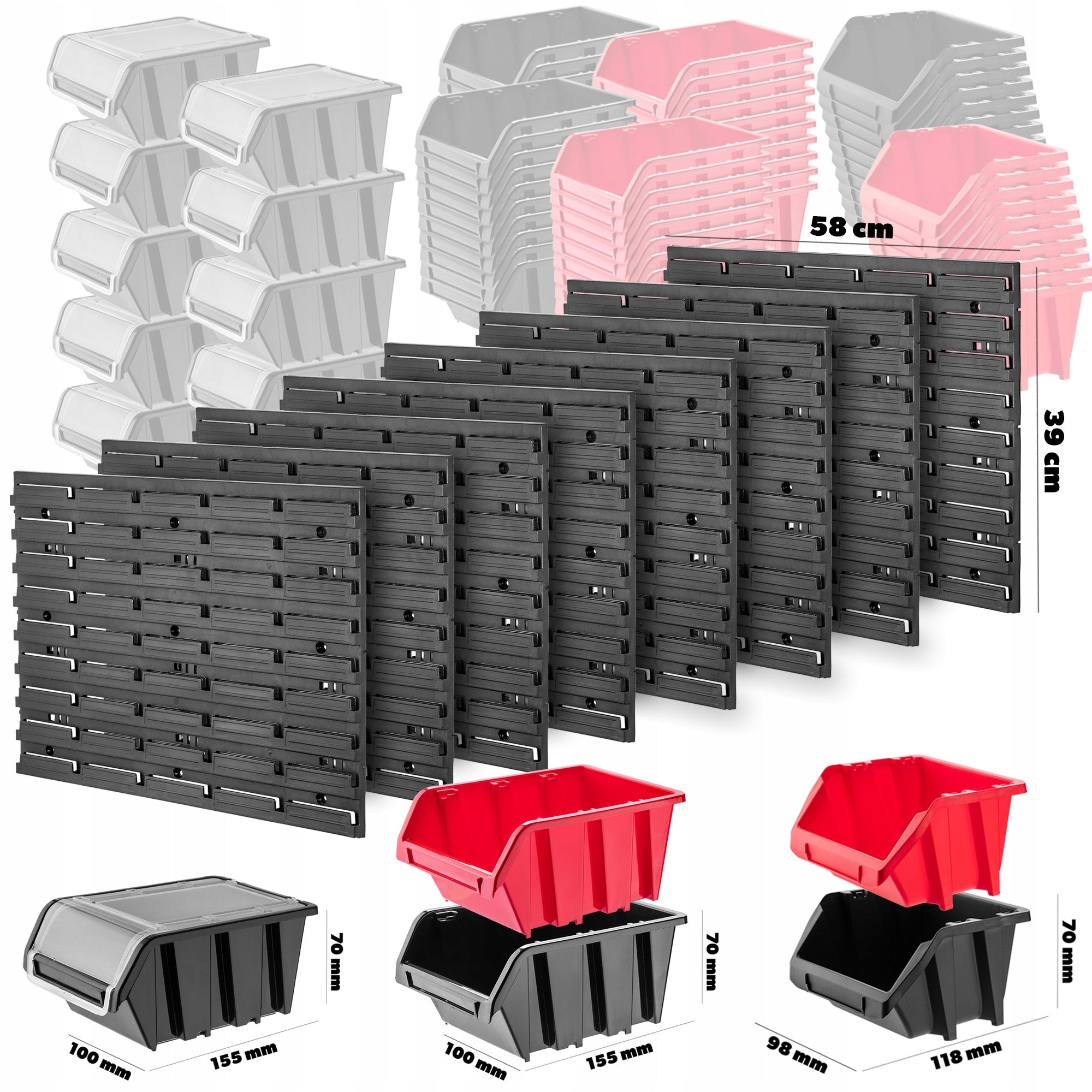 TOOL BOARD WORKSHOP WALL 232x78 cm 72 CUVETTE 80 HANDLES GARAGE Color black