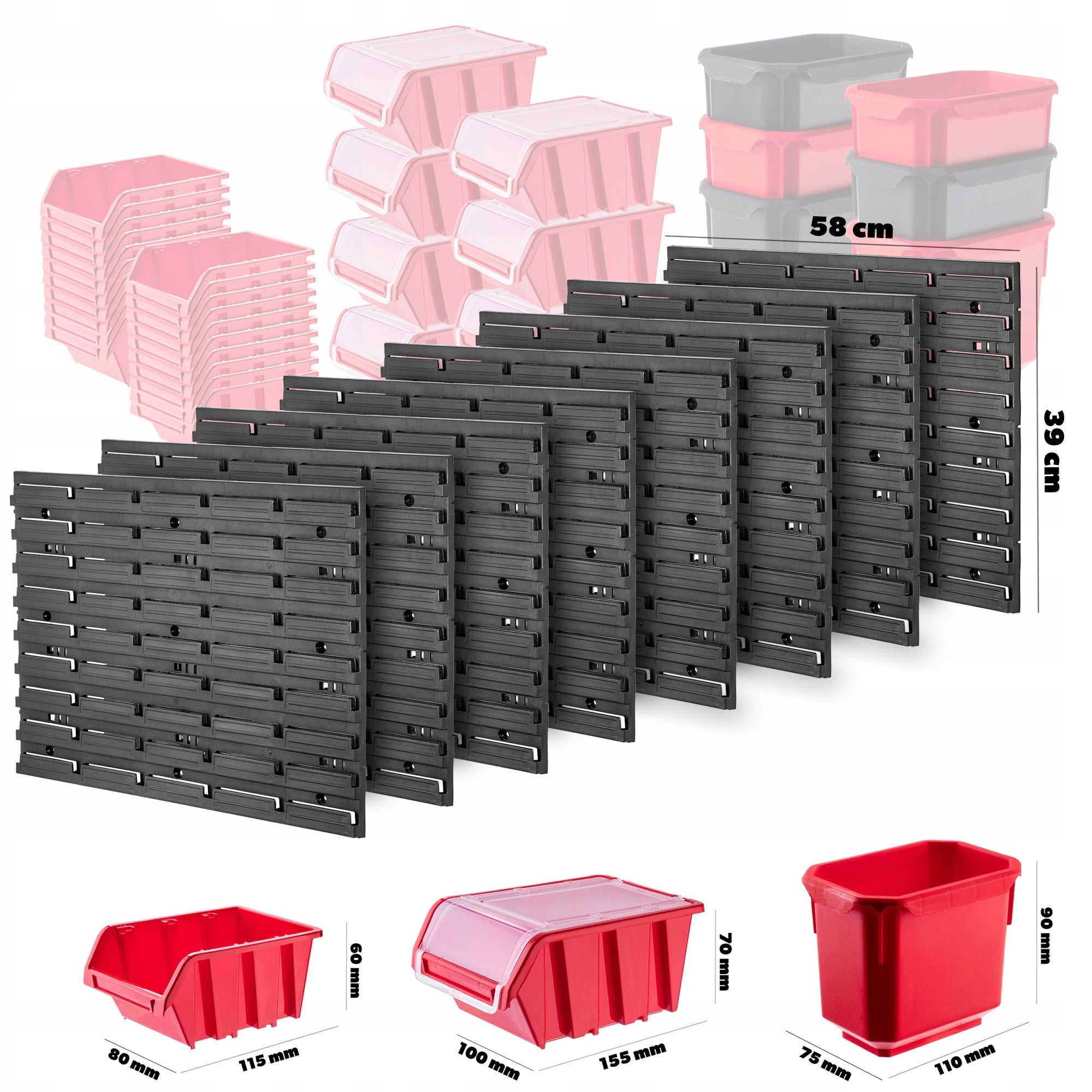 TOOL BOARD WORKSHOP WALL 232x78 cm 82 CUVETTE 80 HANDLES GARAGE Color red